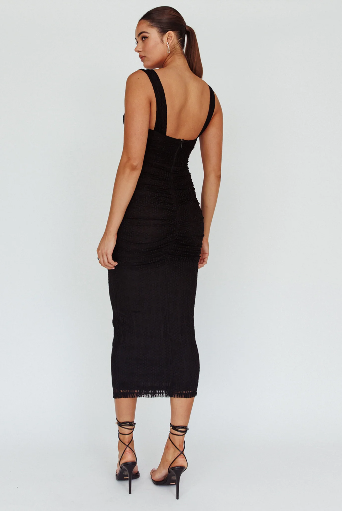 Oliana Embroidered Mesh Midi Dress Black - Sonourner