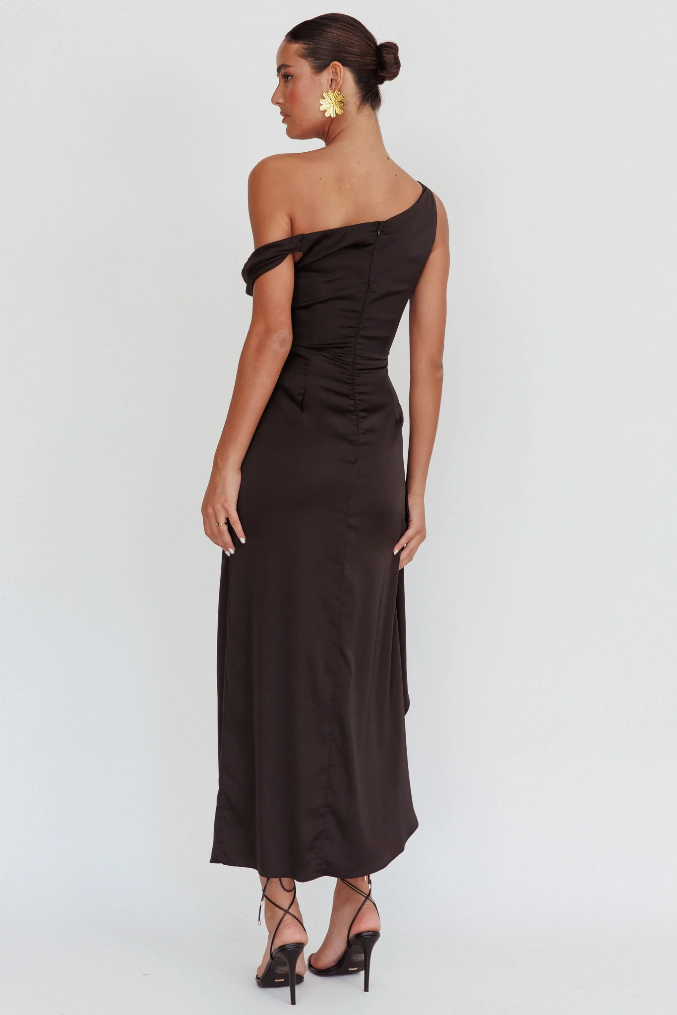 Sensations Off Shoulder Satin Maxi Dress Black - Sonourner