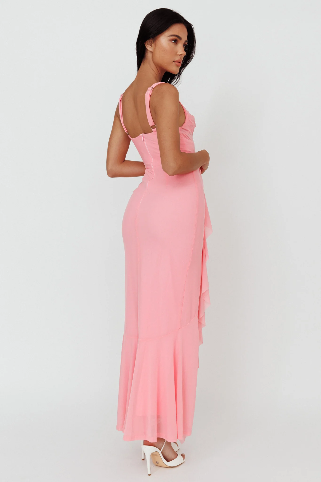 Hollianna Ruffle Trim Split Maxi Dress Blush - Sonourner