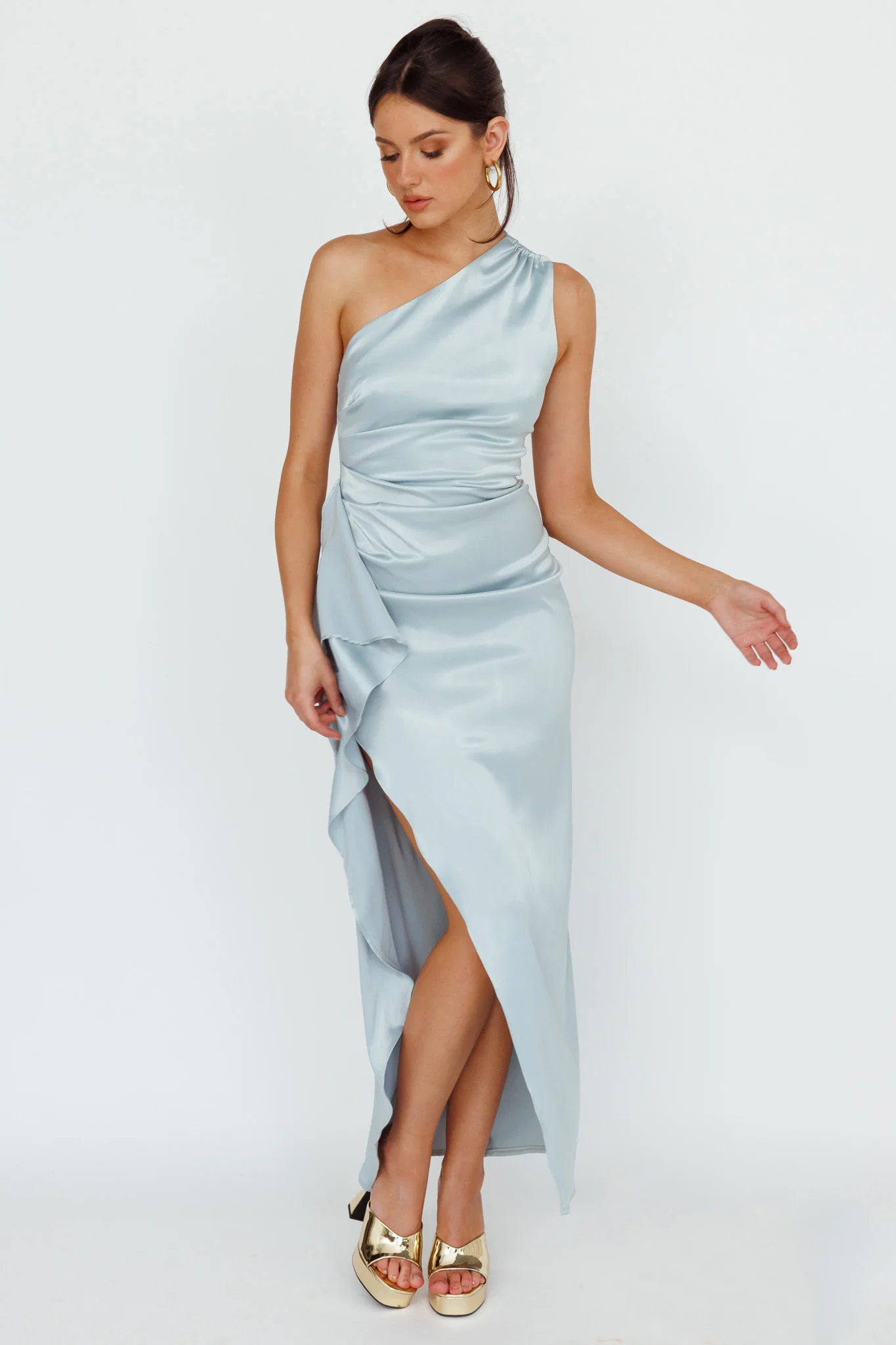 Kamillia One-Shoulder Split Midi Dress Pistachio - Sonourner