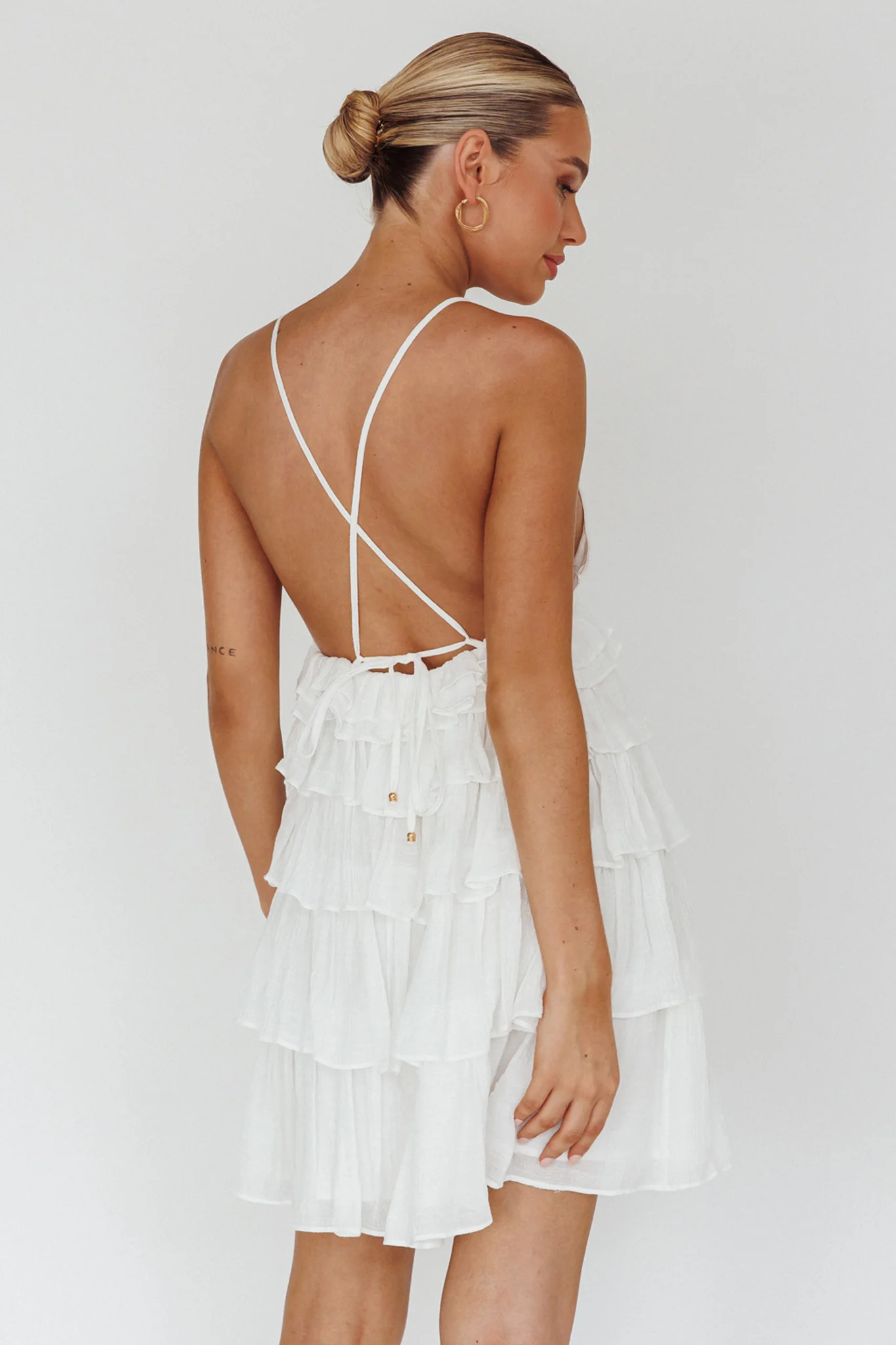 Dellia Tiered Ruffle Mini Dress Off White - Sonourner