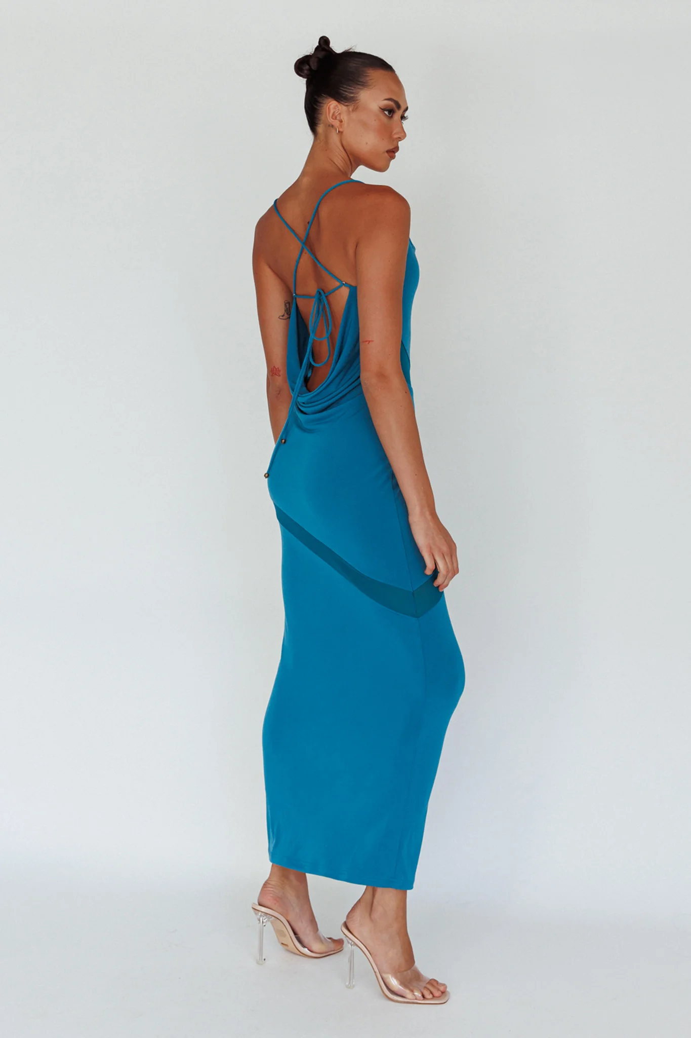 Sun Kissed Cowl Tied Back Maxi Dress Teal - Sonourner