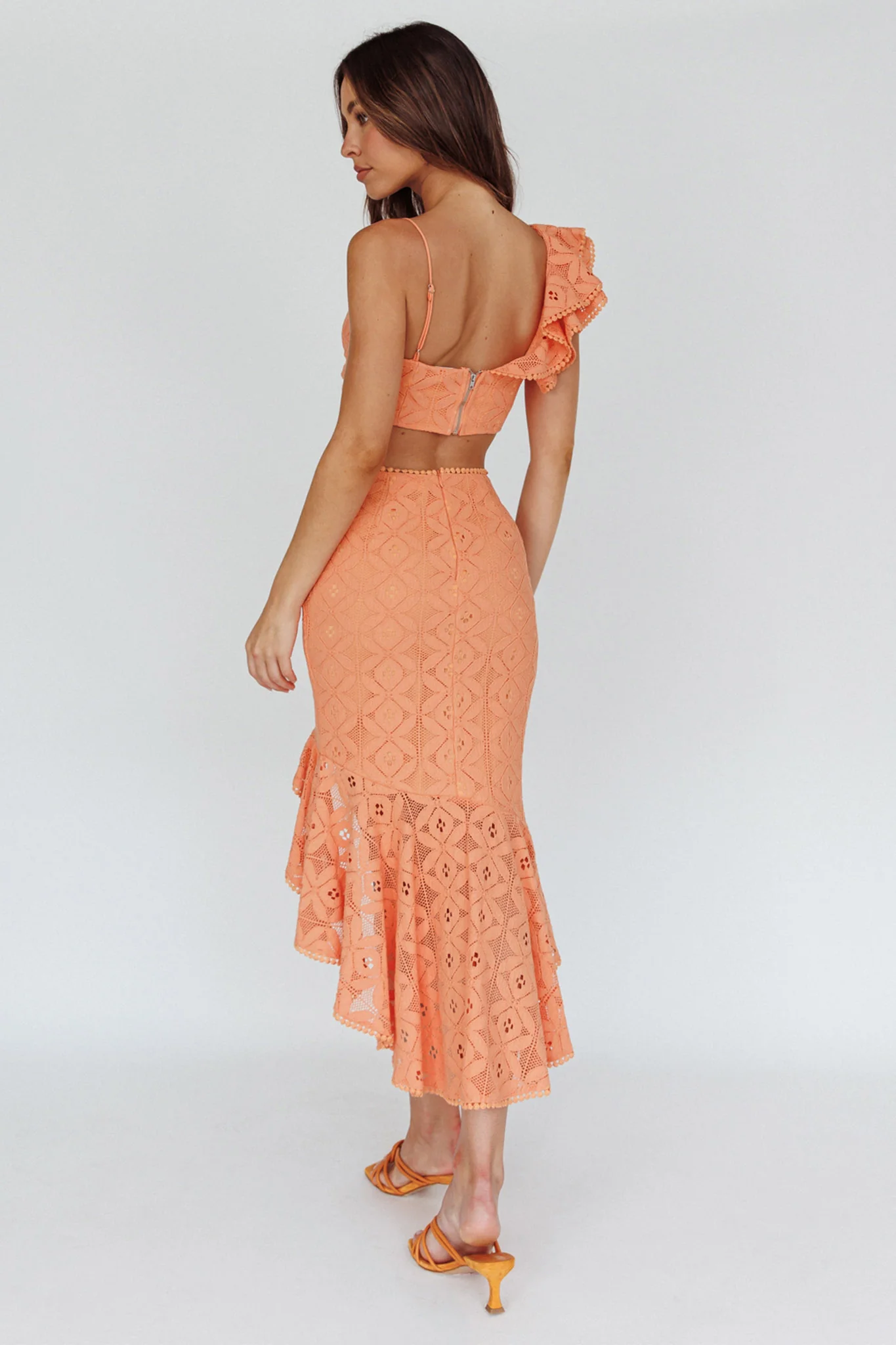 Talk About Me Asymmetrical Ruffle Hem Midi Skirt Apricot - Sonourner