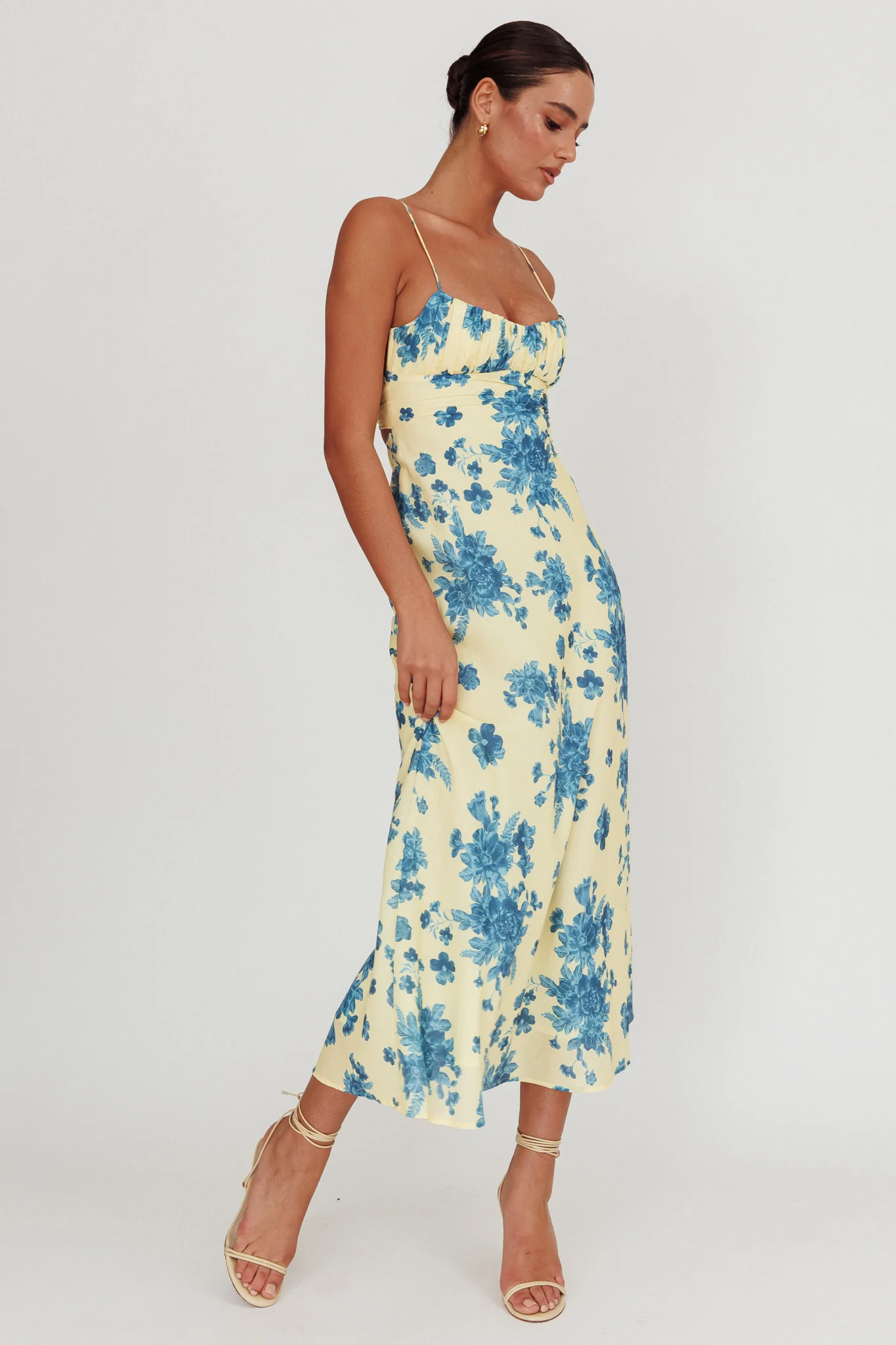 Nerida Low Back Twist Floral Maxi Dress Yellow - Sonourner
