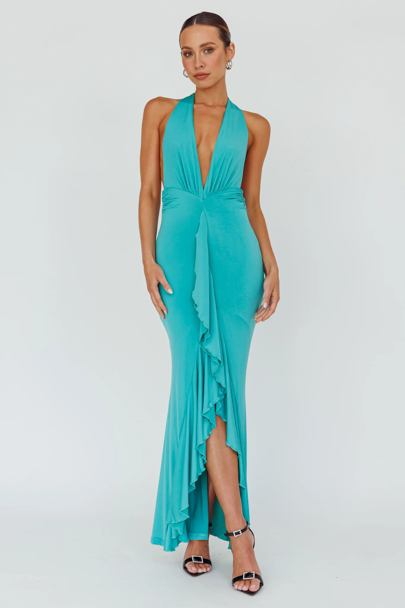 Zaphirah Halterneck Ruffle Dress Jade - Sonourner