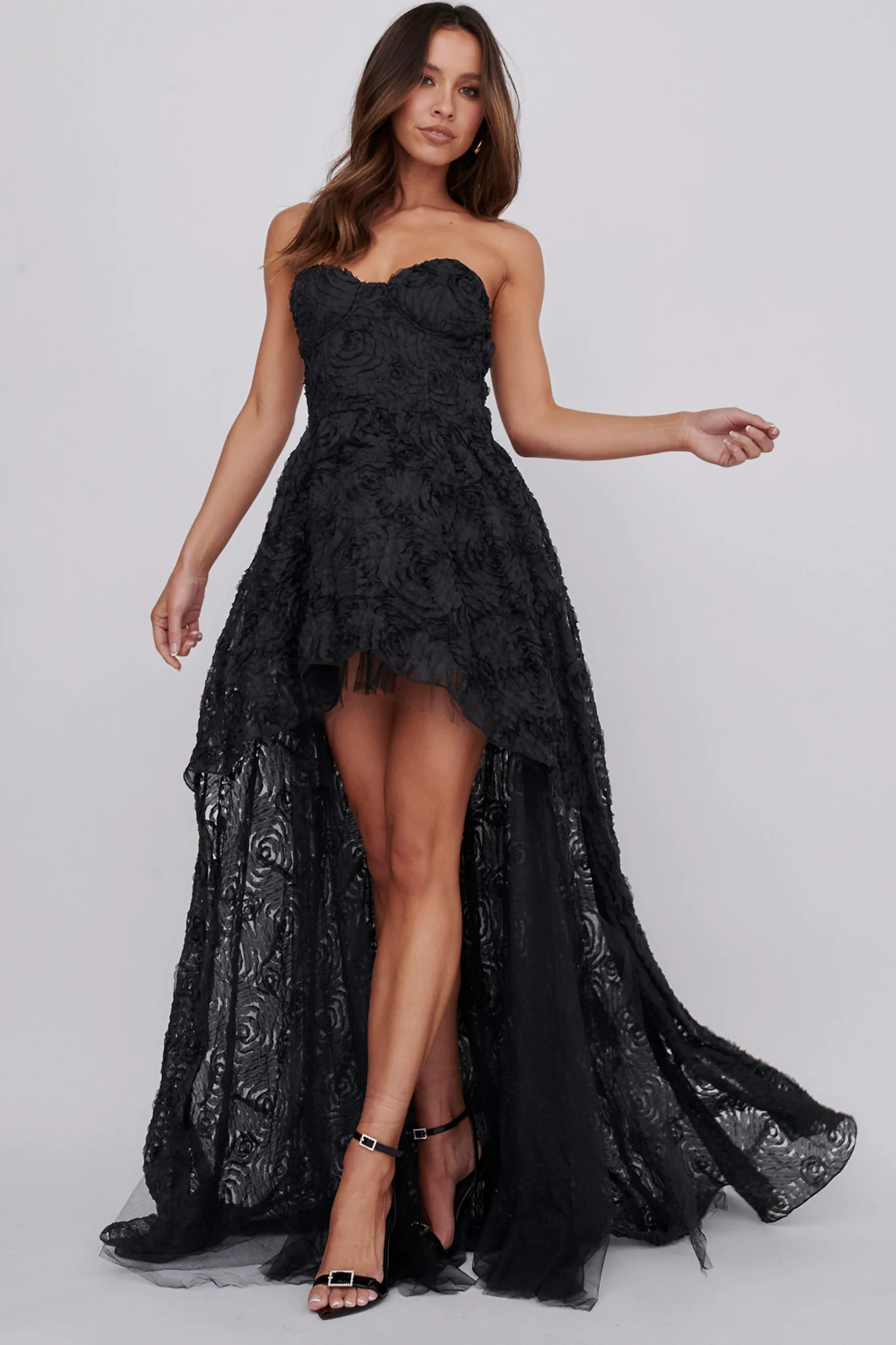 Jeannie High-Low Embellished Mini Dress Black - Sonourner