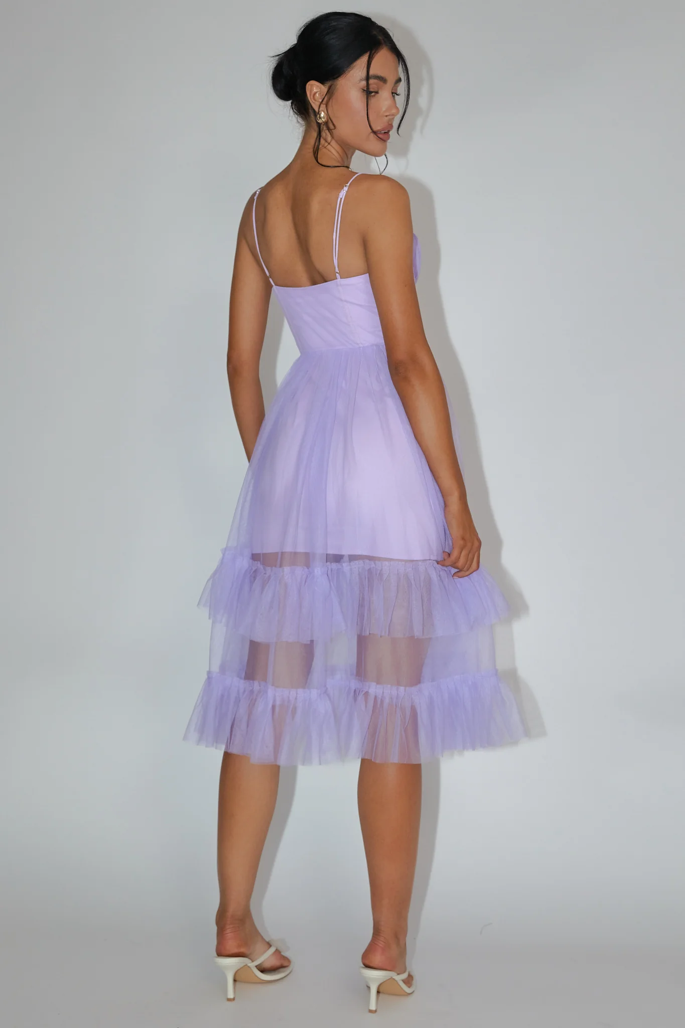 Moonlight Sonata Ruffle Mesh Midi Dress Lilac - Sonourner