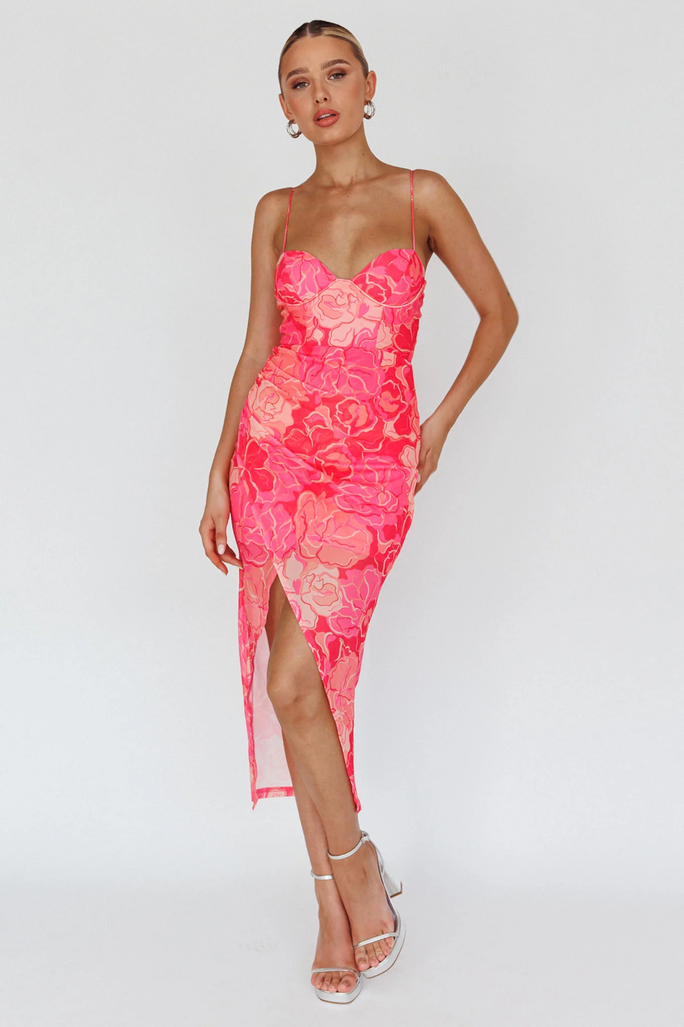 Westwood Split Front Maxi Dress Floral Pink - Sonourner