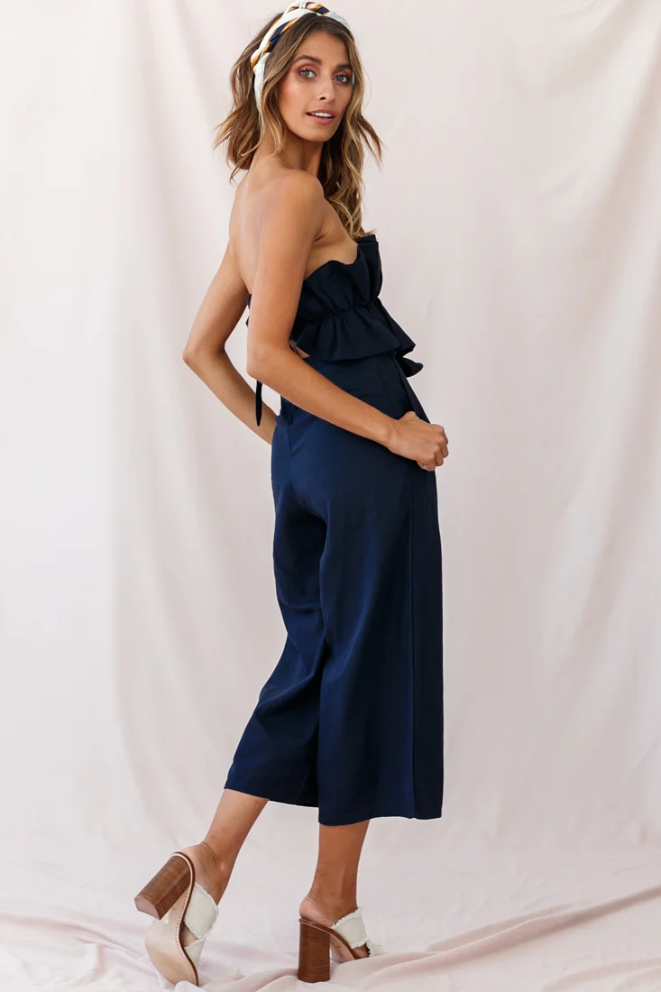 Thea Ruffle Crop Top Jumpsuit Navy - Sonourner