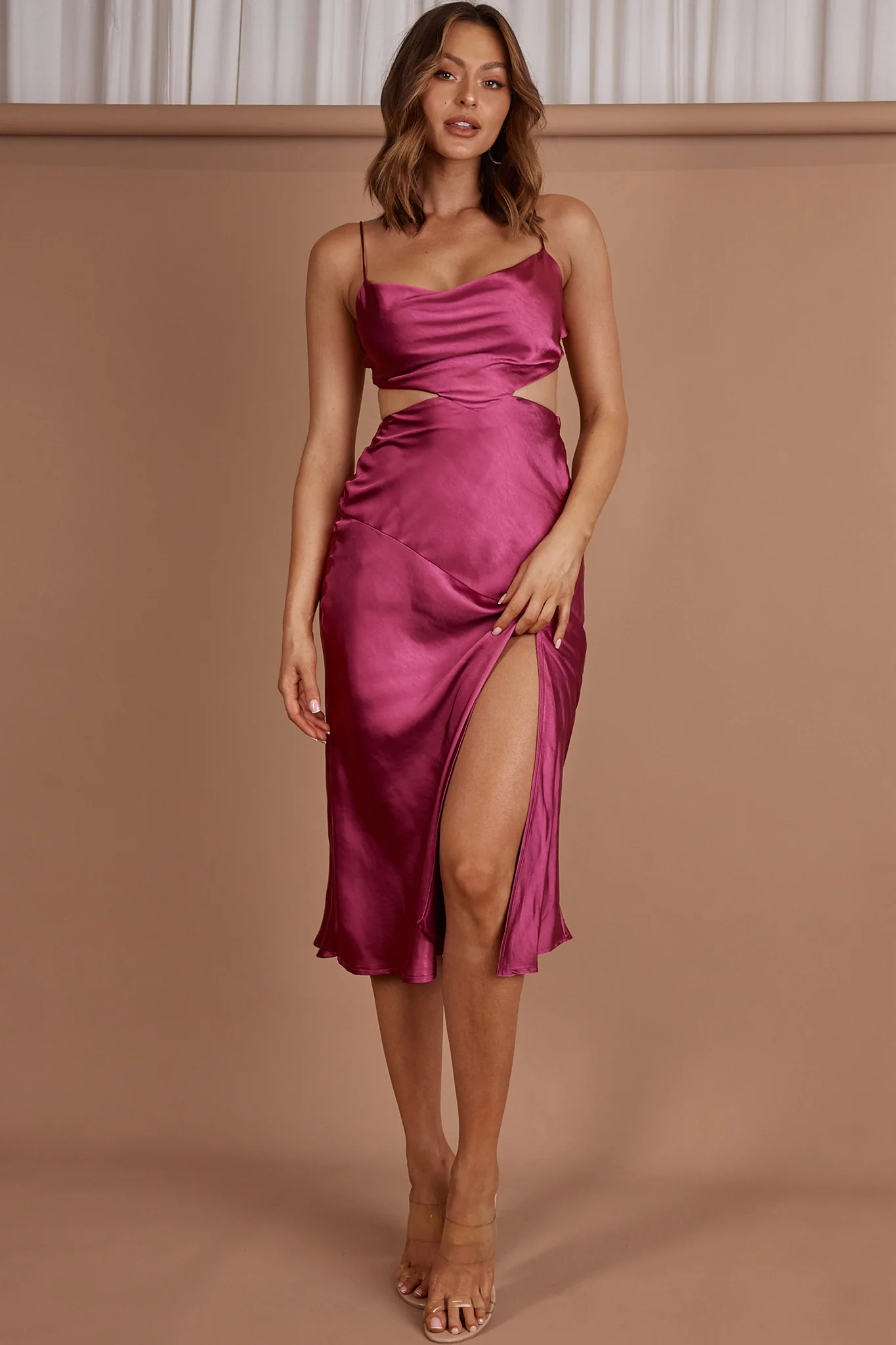 Midnight Muse Strappy Back Midi Dress Fuchsia - Sonourner