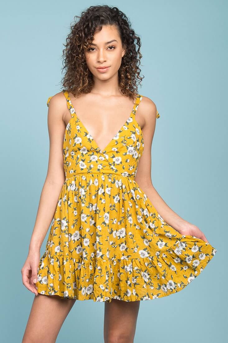 Elin Ruffled Casual Fall Dress Yellow - Sonourner