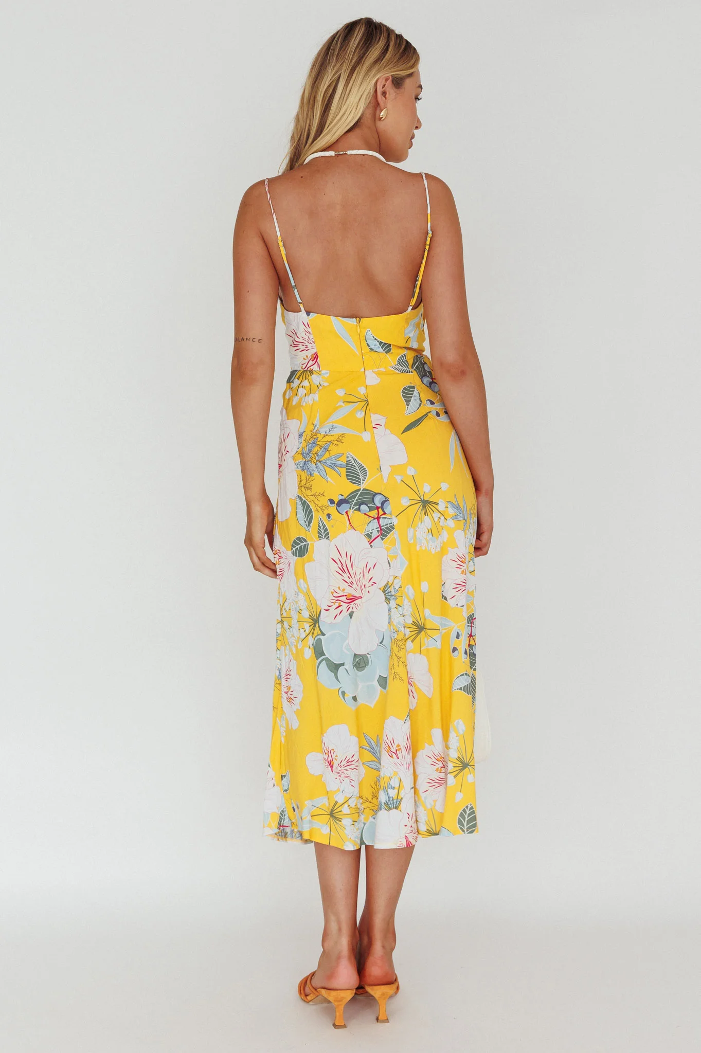 Suki Front Split Midi Dress Lily Mustard - Sonourner