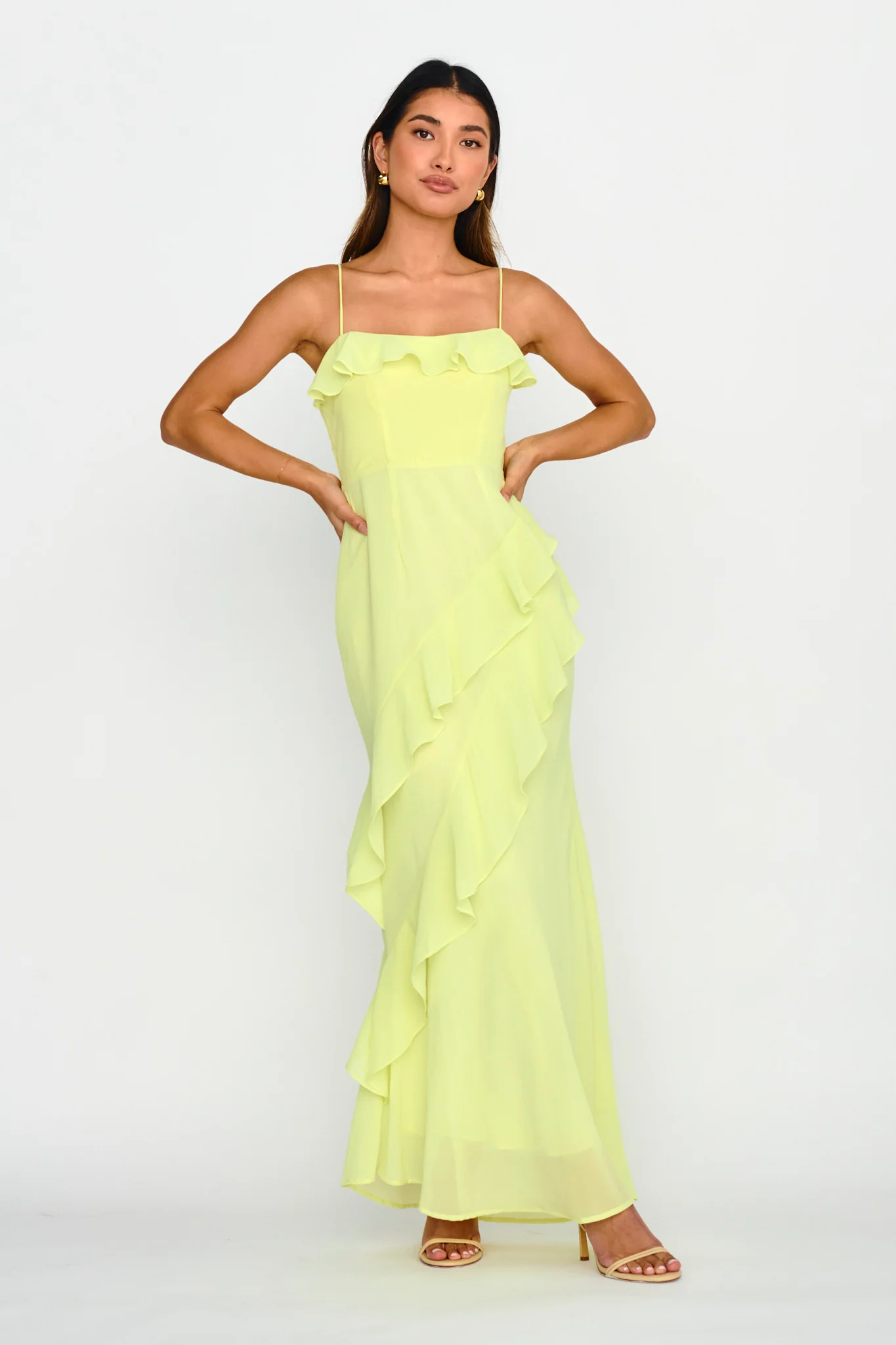 Actual Sunshine Ruffle Trim Maxi Dress Lime - Sonourner