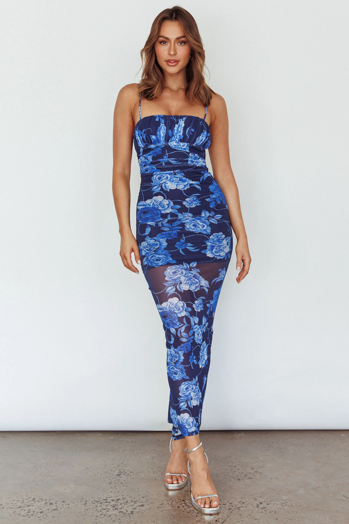 Zosia Ruched Maxi Dress Floral Navy - Sonourner