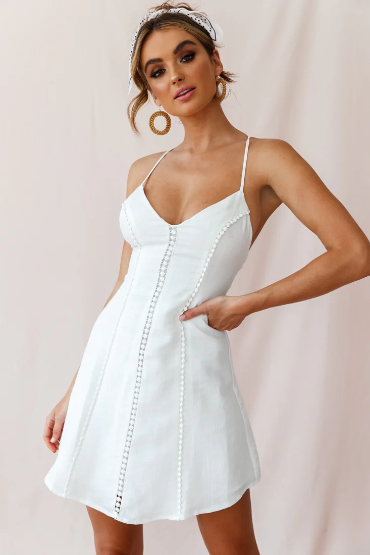 Petunia Tie-Up Back Mini Dress White - Sonourner