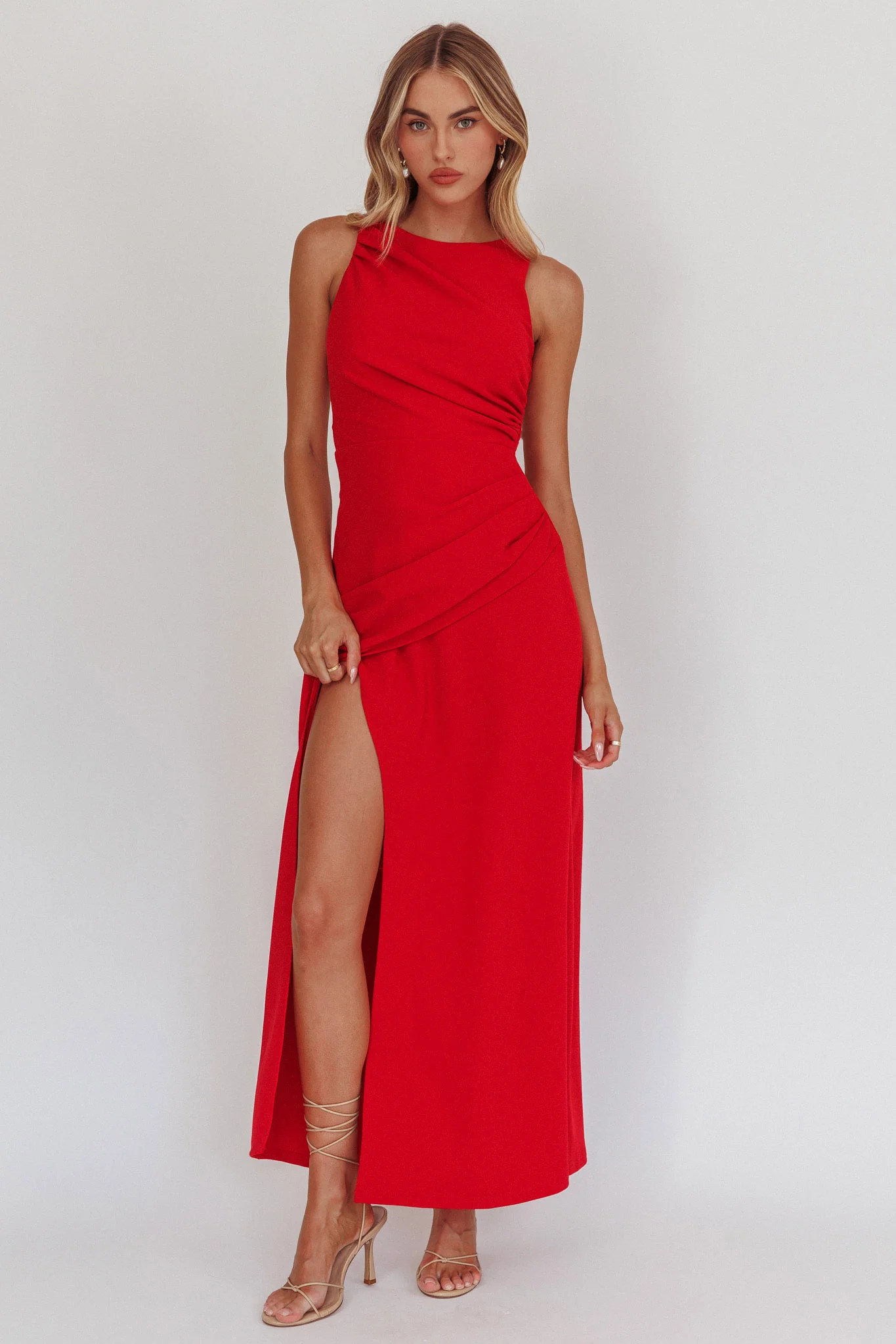 Firelights Lace-Up Back Maxi Dress Red - Sonourner