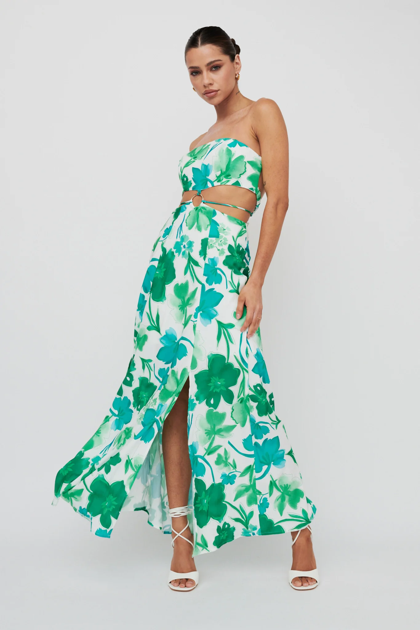 Tuscan Summers Strapless Cut-Out Midi Dress Green - Sonourner