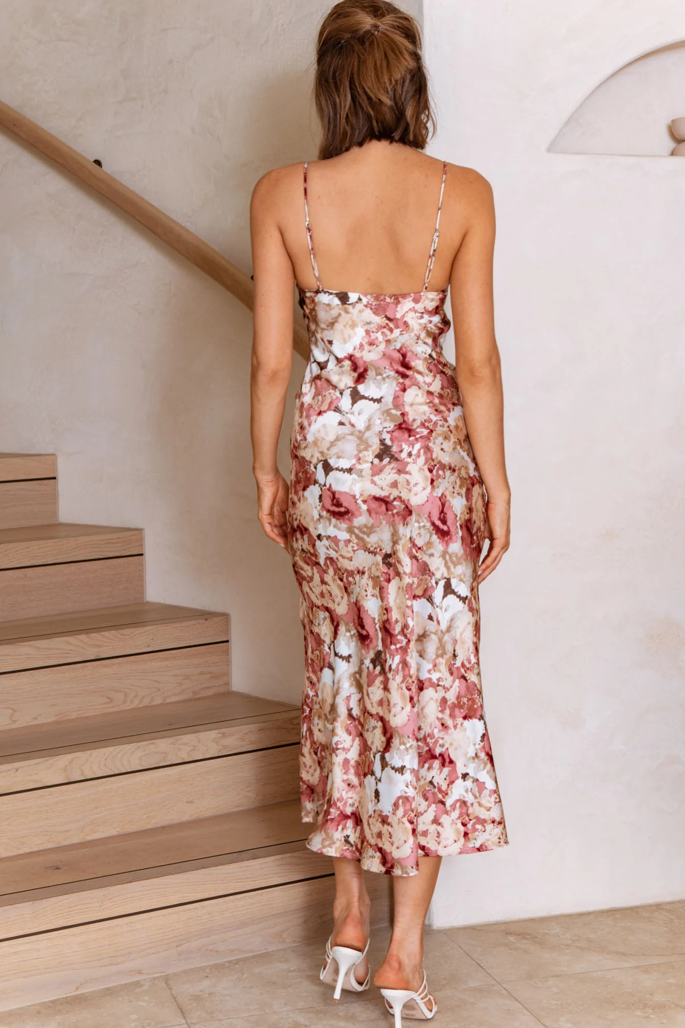 Well Versed Pleated Bust Front Split Dress Floral Abstract Print Rose - Sonourner