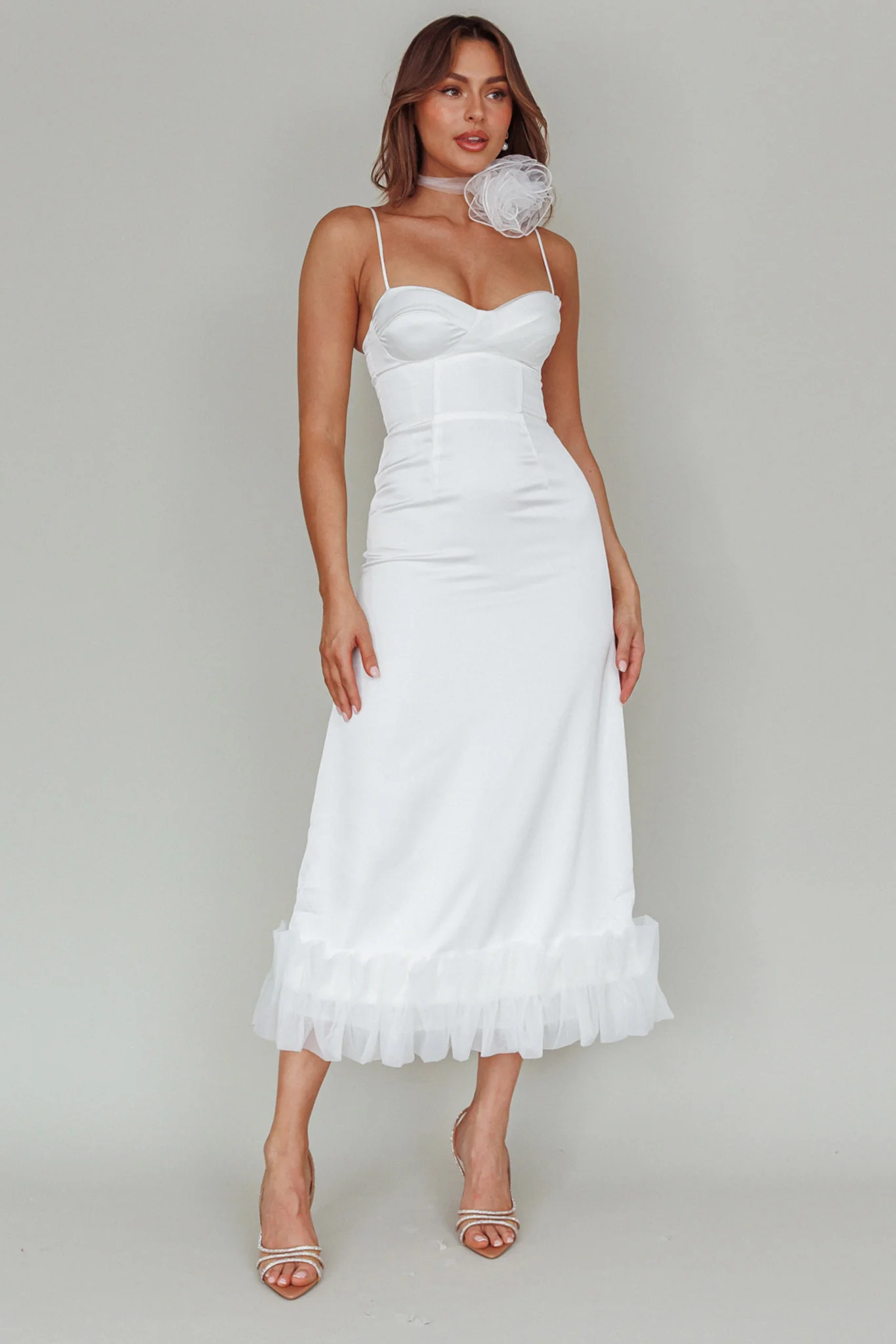 Buona Sera Hem Decoration Midi Dress White - Sonourner