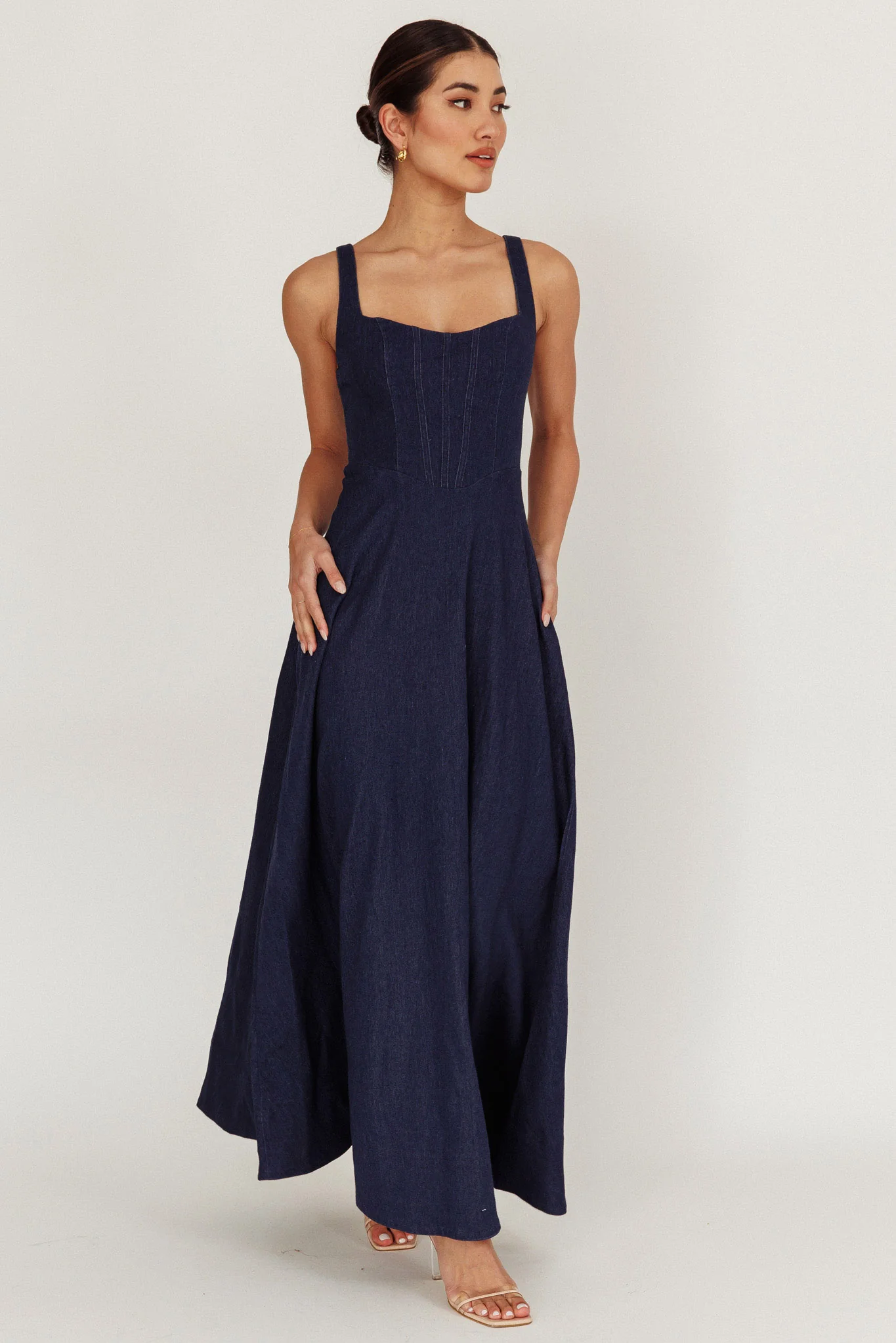 Talissa A-Line Maxi Denim Dress Indigo - Sonourner