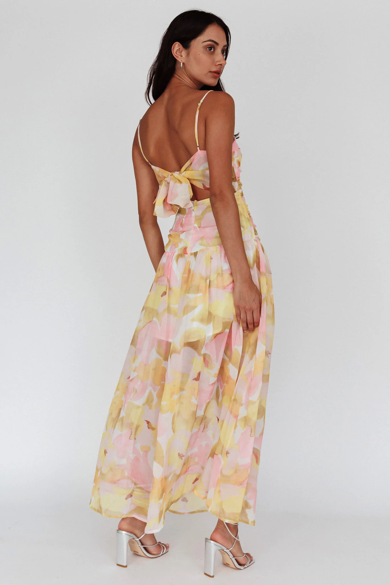 Stars Are Blind Tied Back Midi Dress Floral Pink - Sonourner