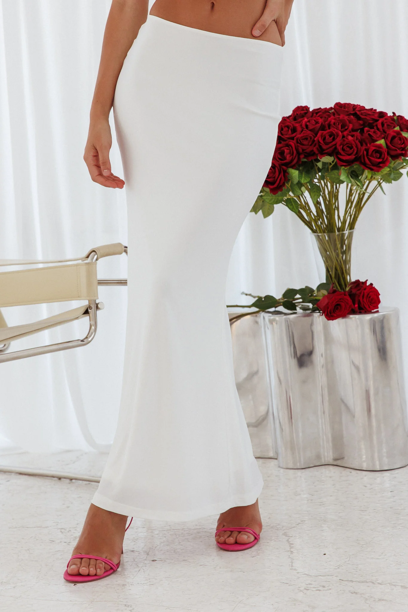 Fortune Stretch Maxi Skirt Off White - Sonourner