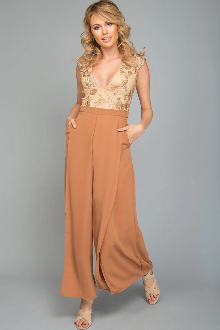 Ayelle Wide Leg Dress Pant Camel - Sonourner