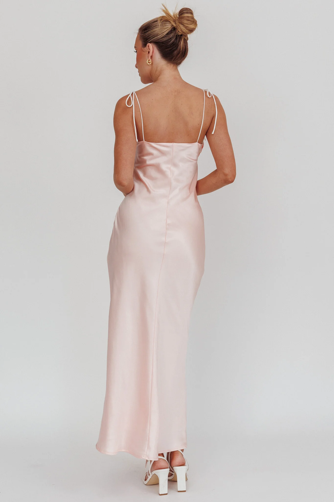 Slow Burn Tied Shoulders Satin Maxi Dress Pink - Sonourner