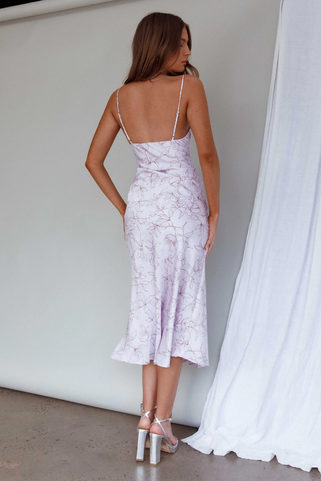 Well Versed Pleated Bust Front Split Dress Flowers Lavender - Sonourner