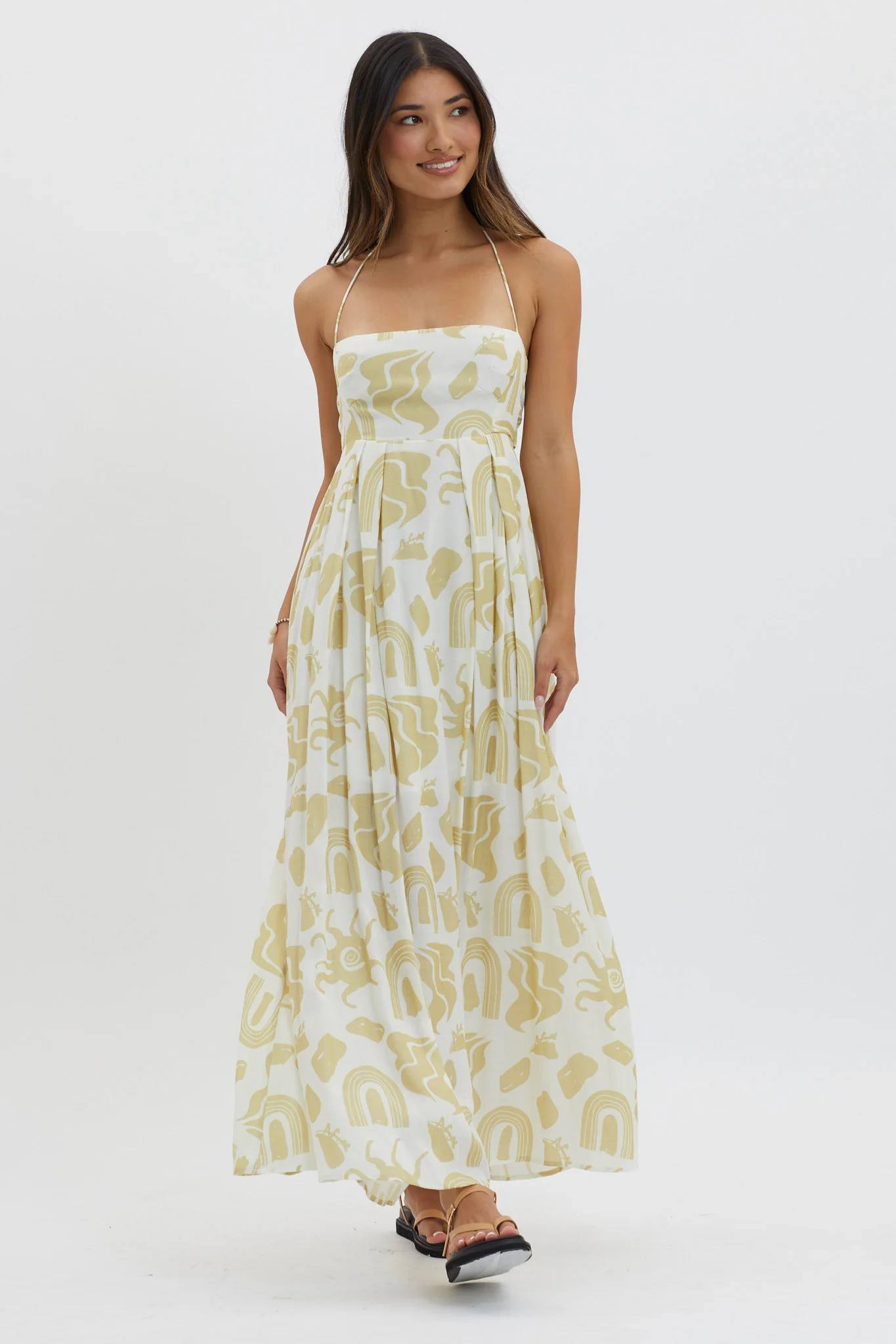 Moreton Halterneck Tied Back Dress Yellow - Sonourner