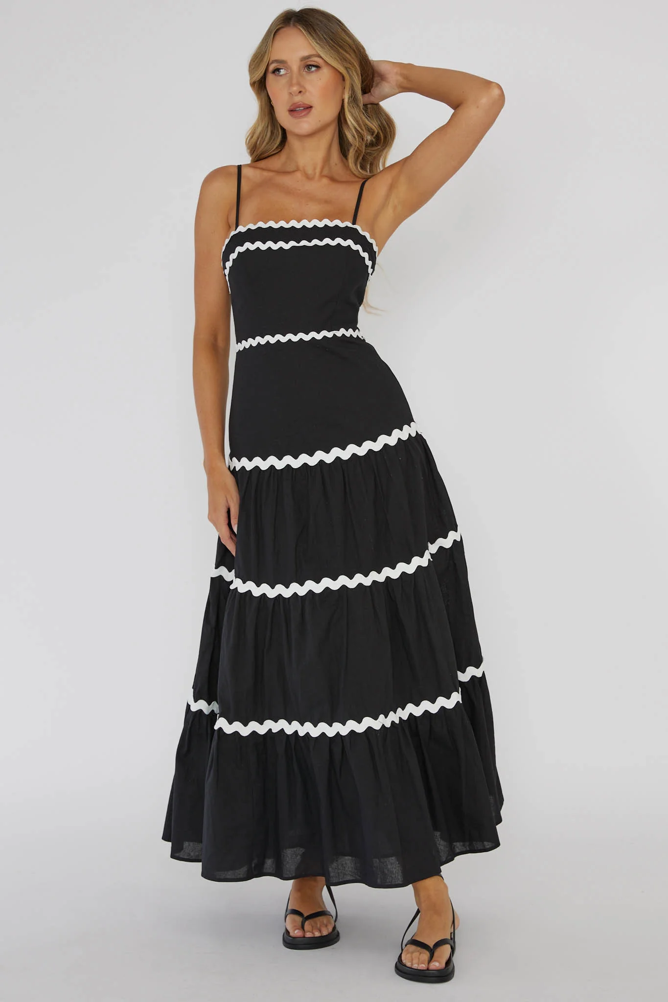 Confidante Ric Rac Trim Maxi Dress Black - Sonourner