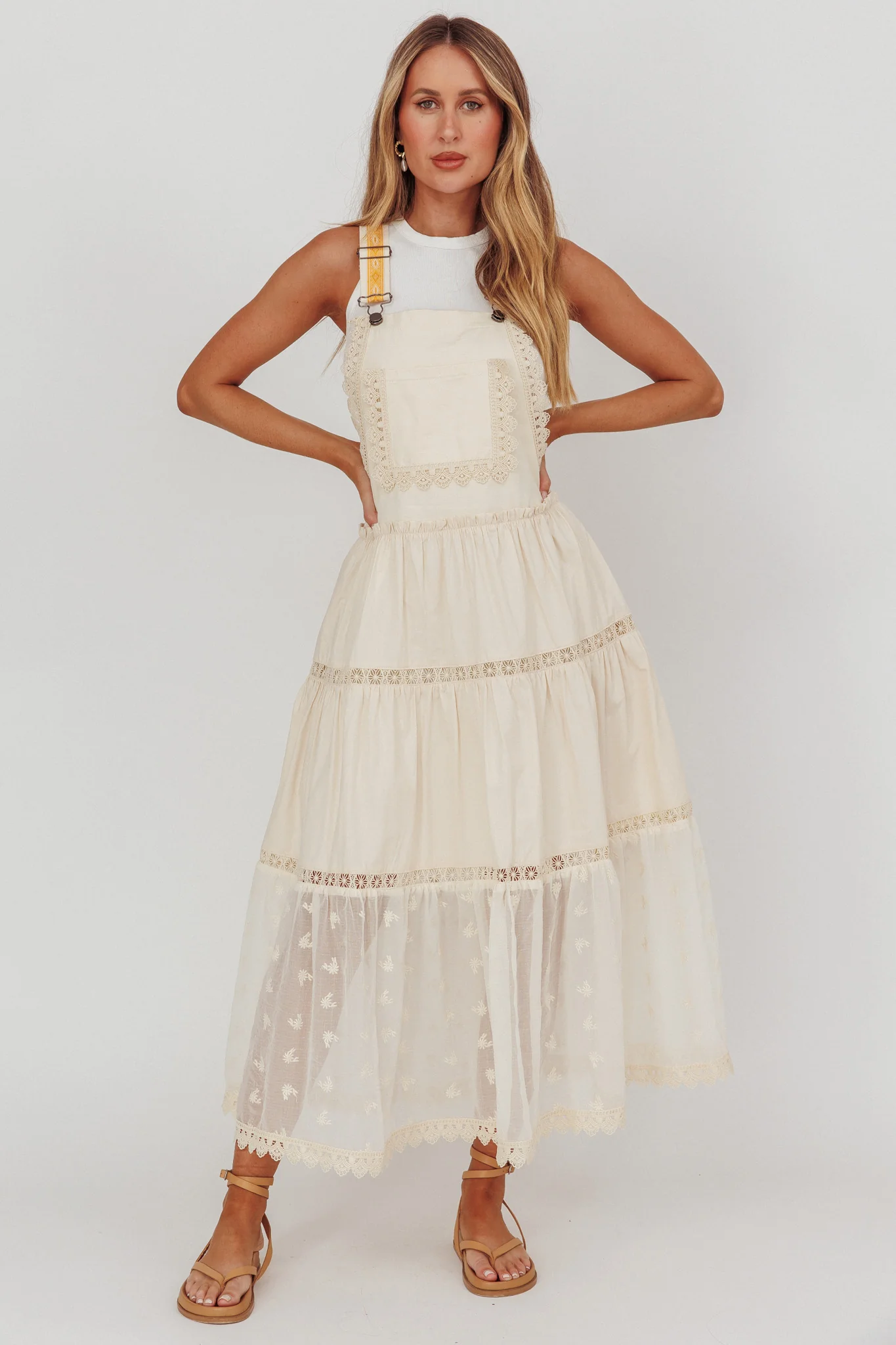 Odeyah Lace Trim Overall Dress Champagne - Sonourner