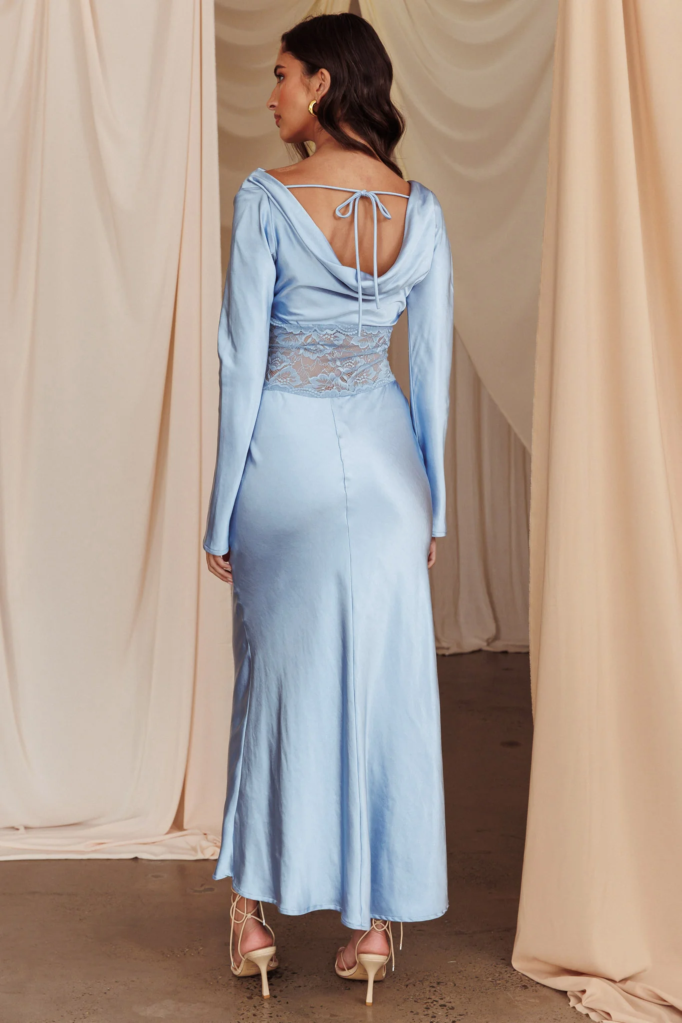 Loveland Lace Insert Cowl Back Dress Blue - Sonourner