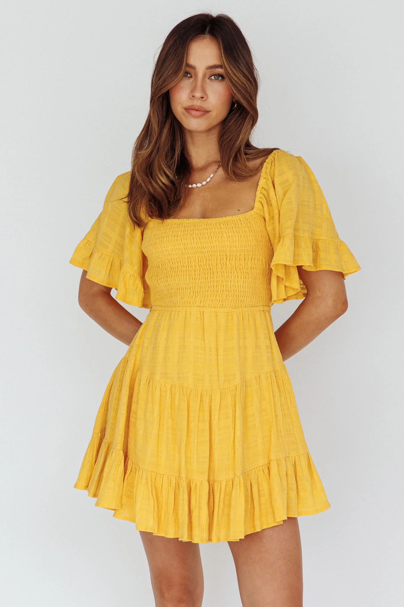 Sigourney Shirred Bust Dress Yellow - Sonourner
