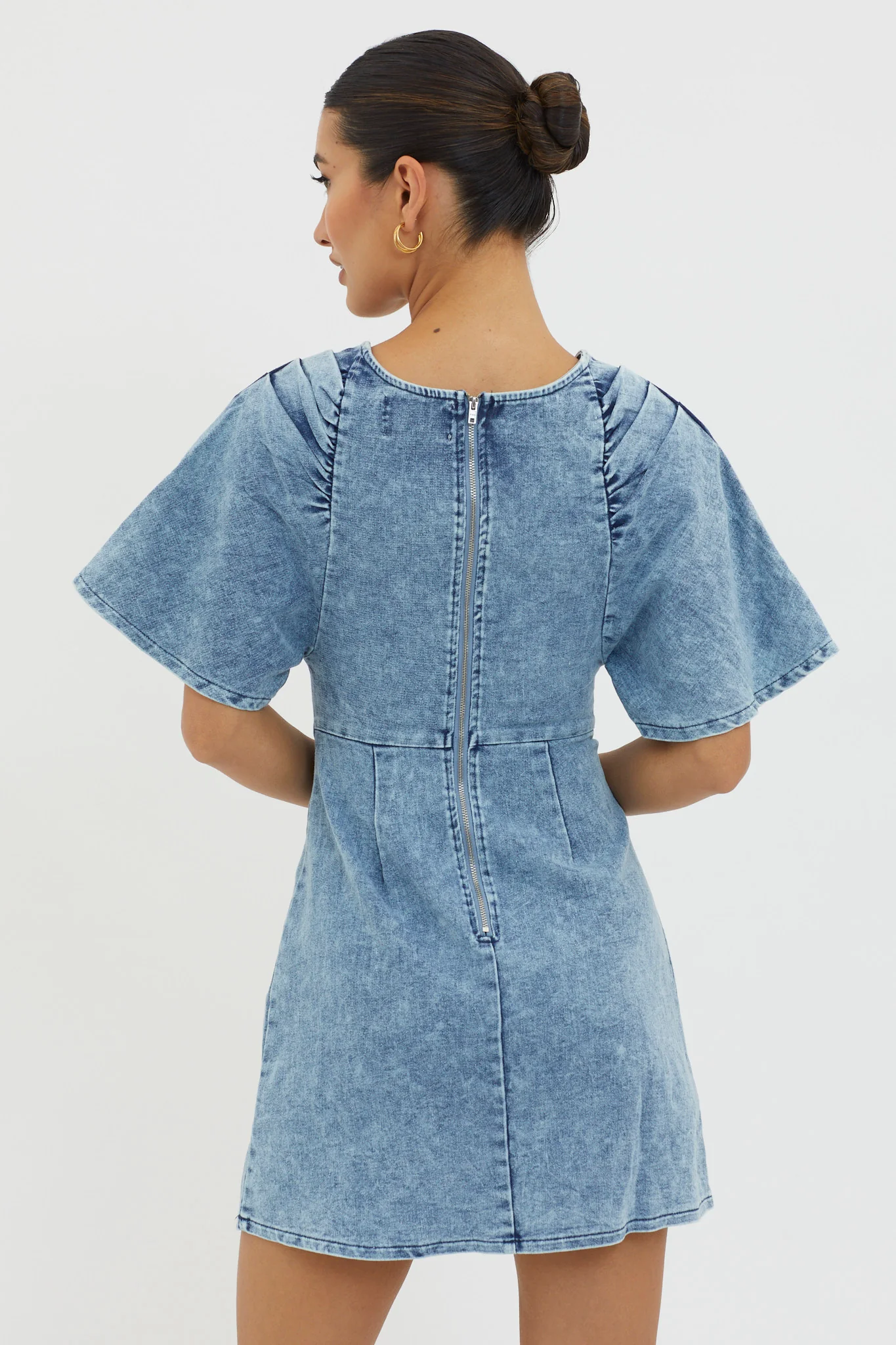 Jessika Pleated Bust Mini Dress Denim Blue - Sonourner