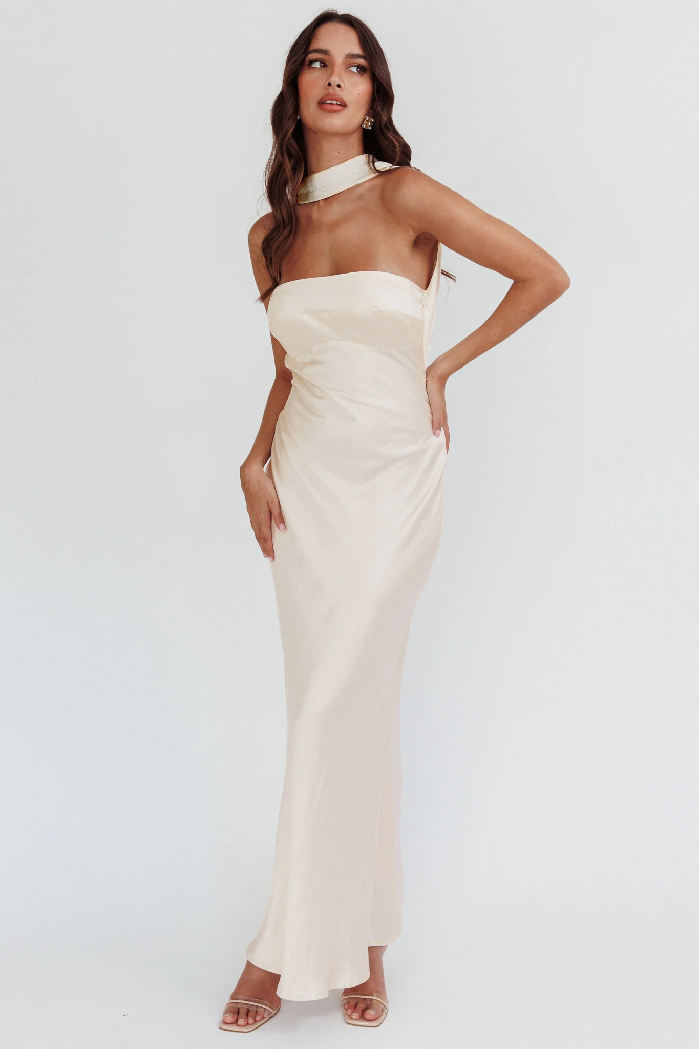 Damsel Reverse Halter Maxi Dress Oyster - Sonourner