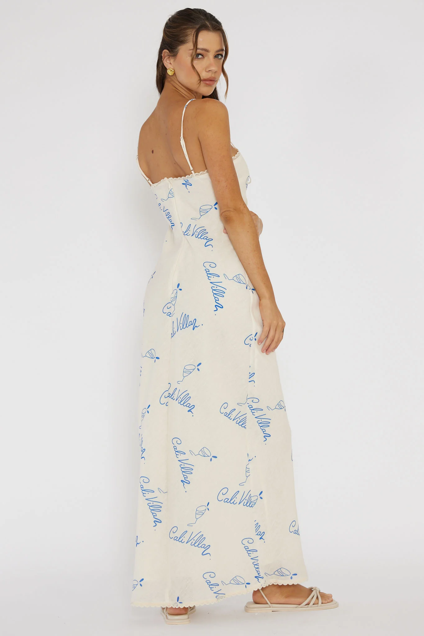 Cali Sunset Lace Trim Maxi Dress Print Blue - Sonourner