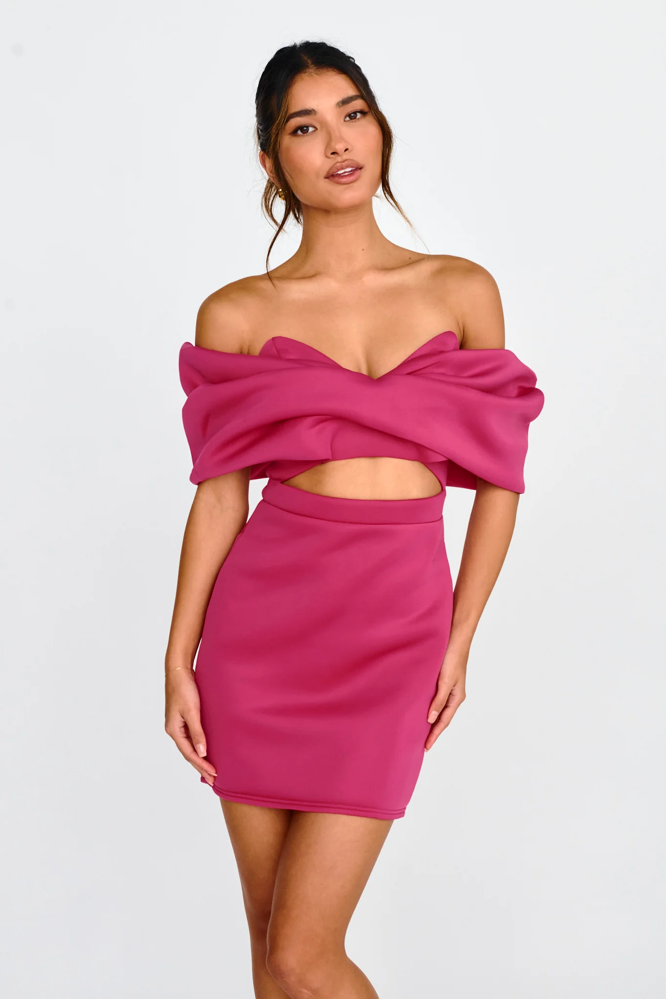 Lucky Star Off Shoulder Cut-Out Mini Dress Fuchsia - Sonourner