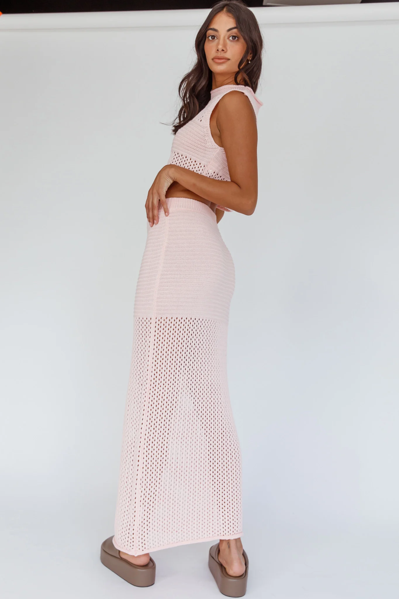 Bayside Crochet Maxi Skirt Pink - Sonourner