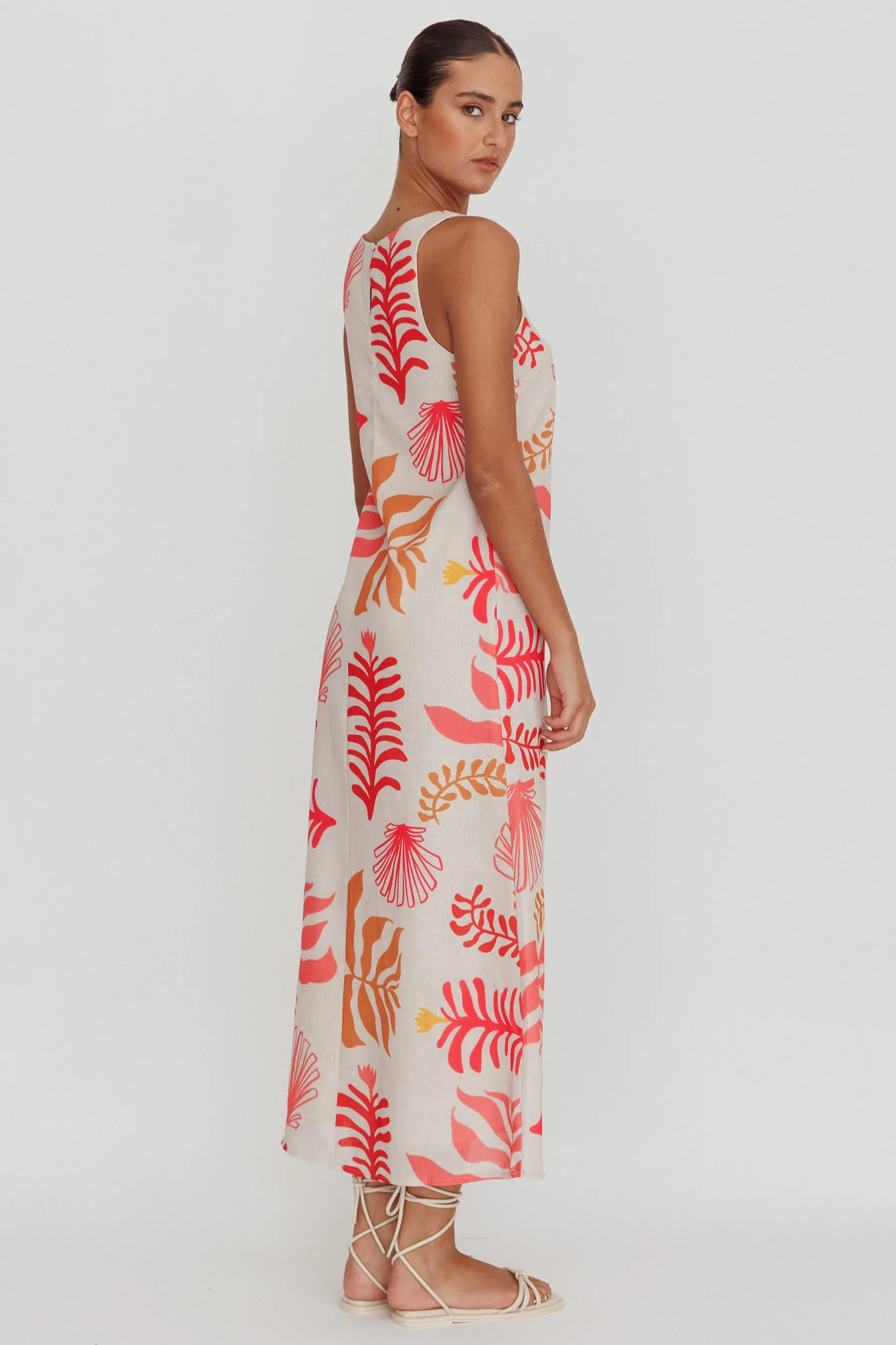 Thetis Leaf And Shell Maxi Slip Dress Pink - Sonourner