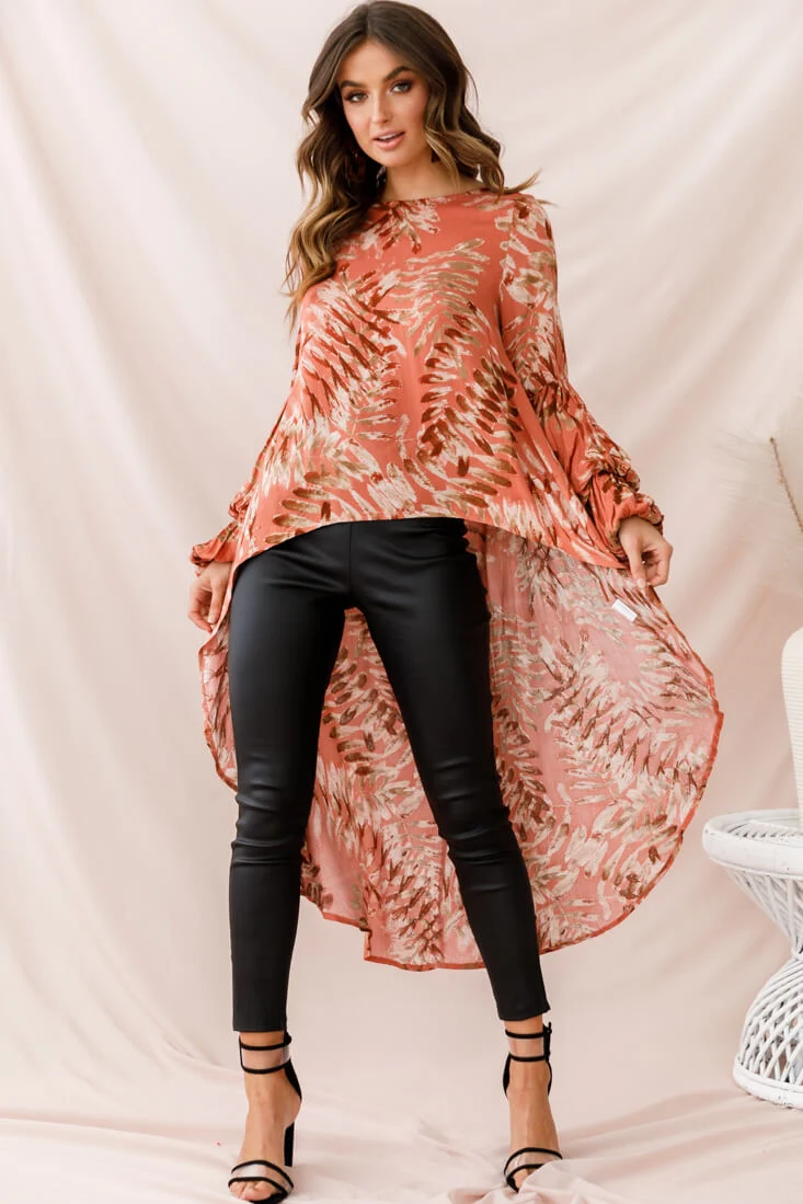 Elaine High Low Balloon Sleeve Top Rose - Sonourner