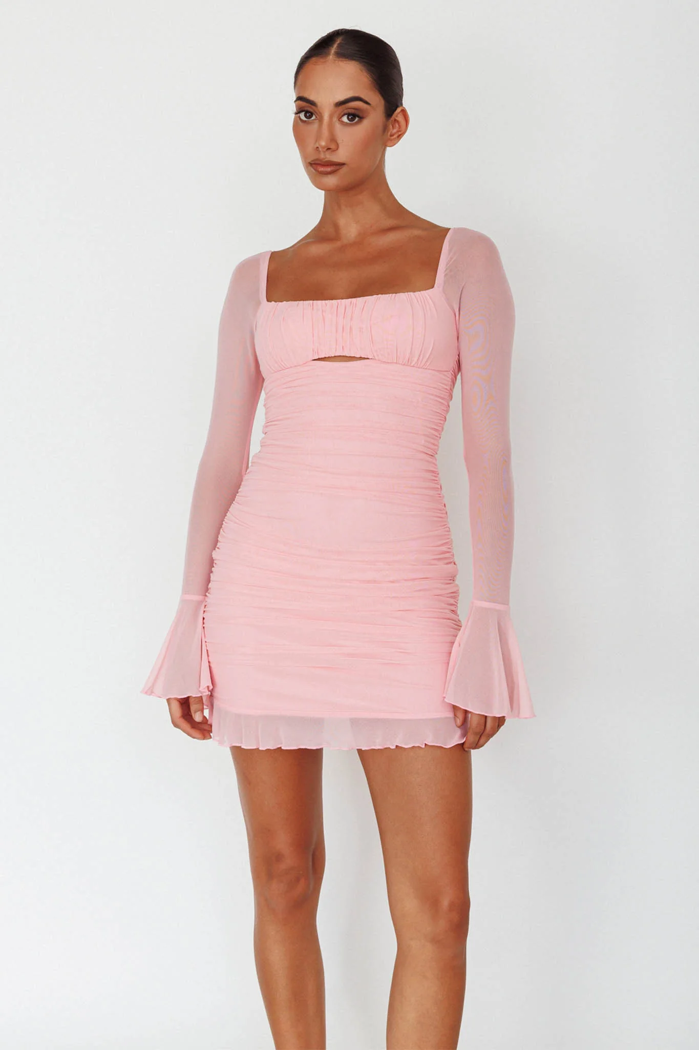 In Bloom Flared Cuff Mini Dress Pink - Sonourner