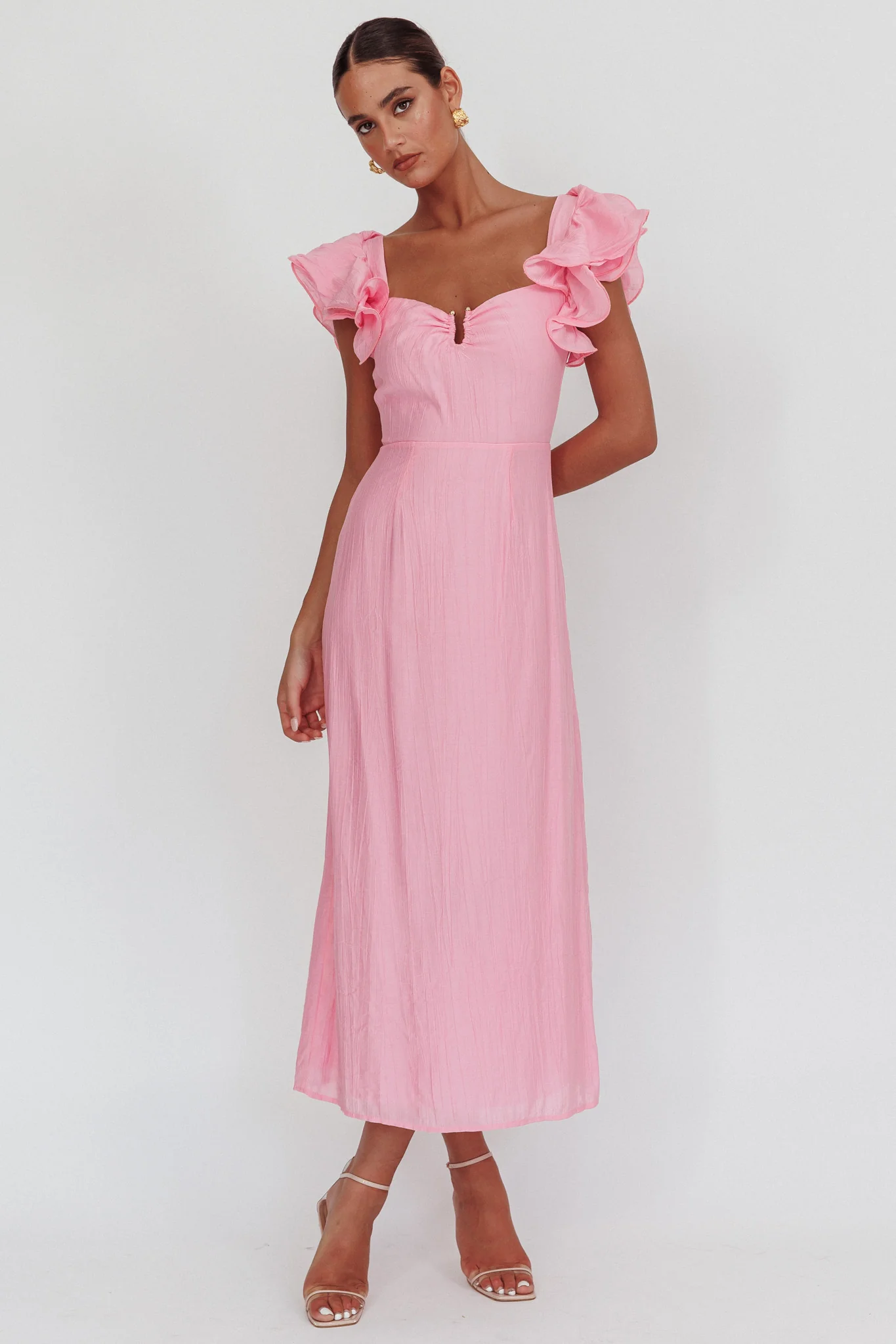 Sunday Dreams Ruffle Strap Maxi Dress Pink - Sonourner