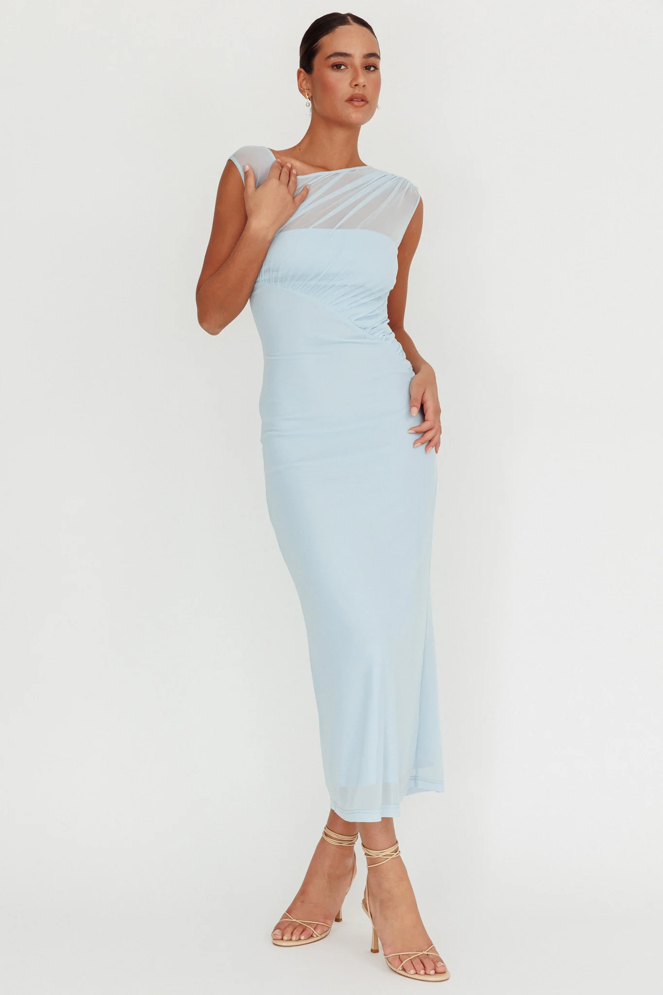 Passion Mesh Sleeveless Maxi Dress Blue - Sonourner