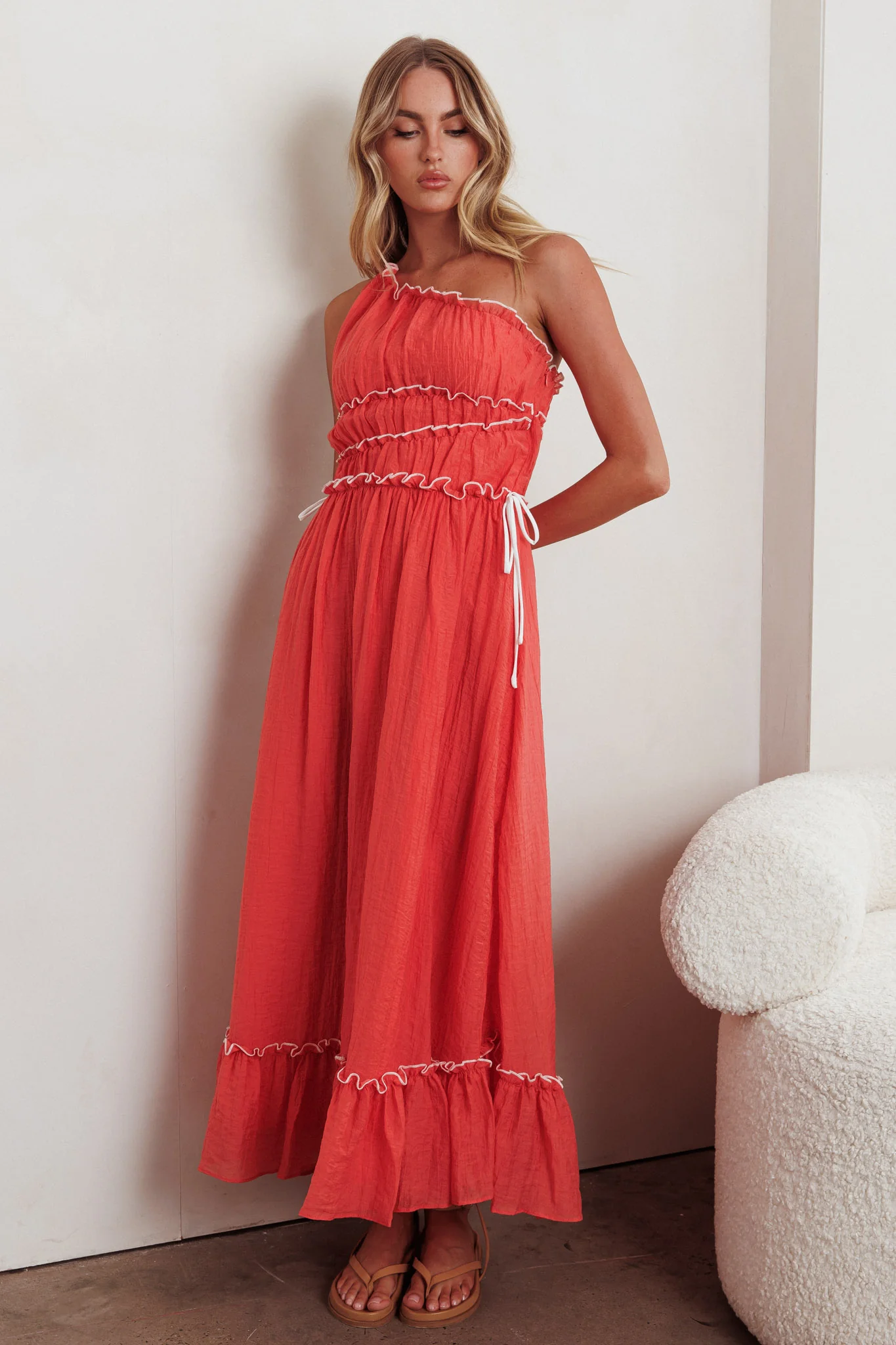 Ballad One-Shoulder Maxi Dress Coral - Sonourner