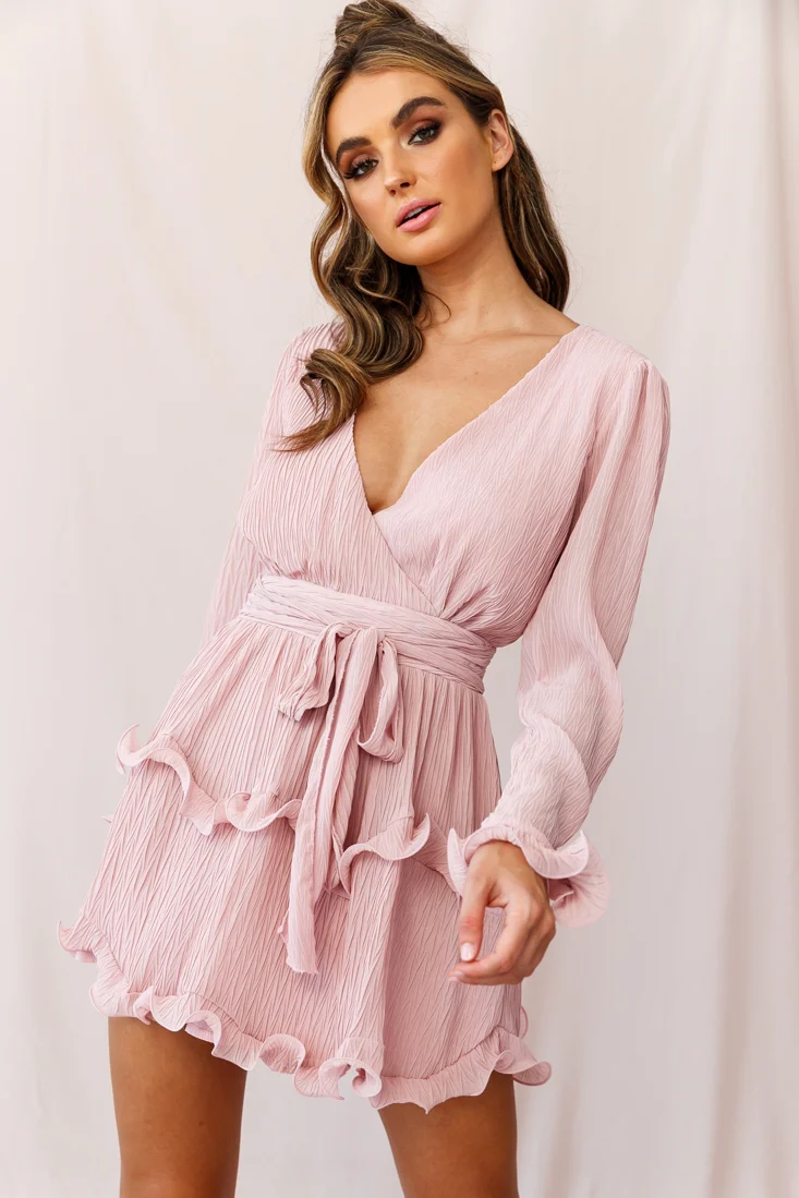 Greta Tiered Ruffle Chiffon Dress Blush - Sonourner