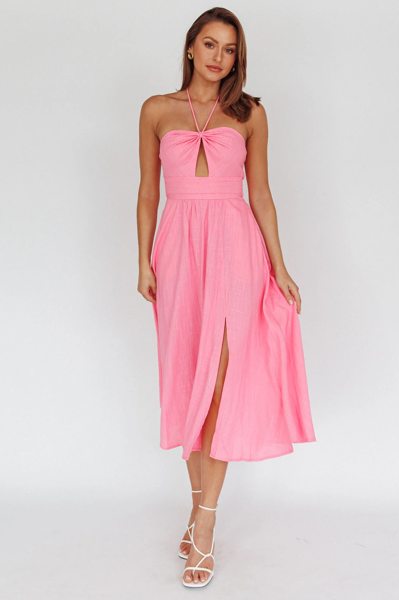 Maravilhosa Keyhole Halter Midi Dress Pink - Sonourner