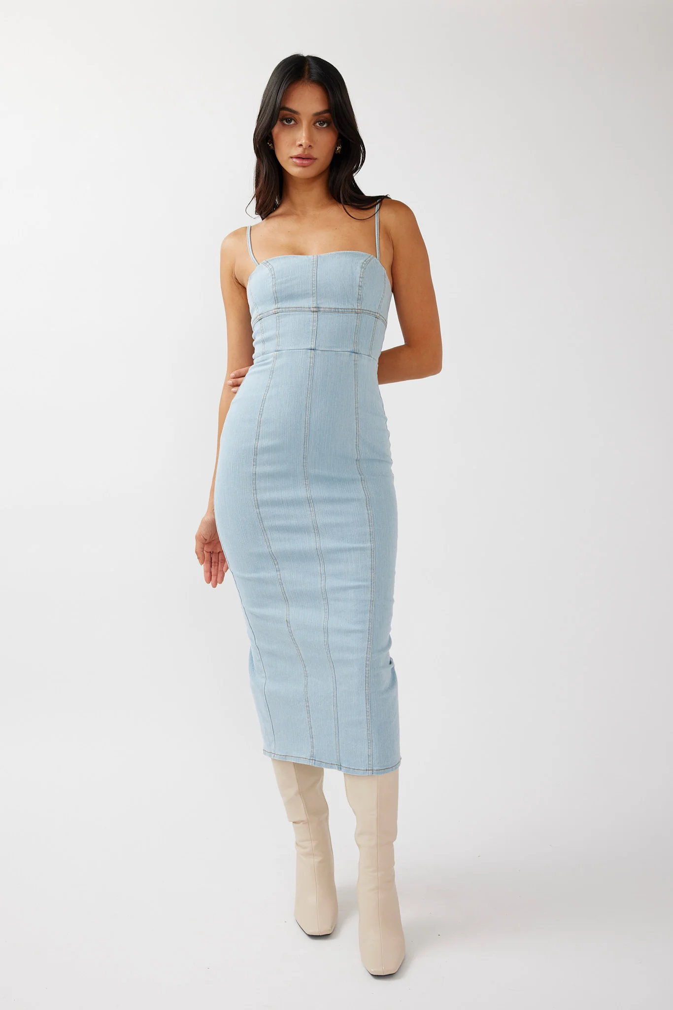 Lenni Denim Midi Dress Light Blue - Sonourner