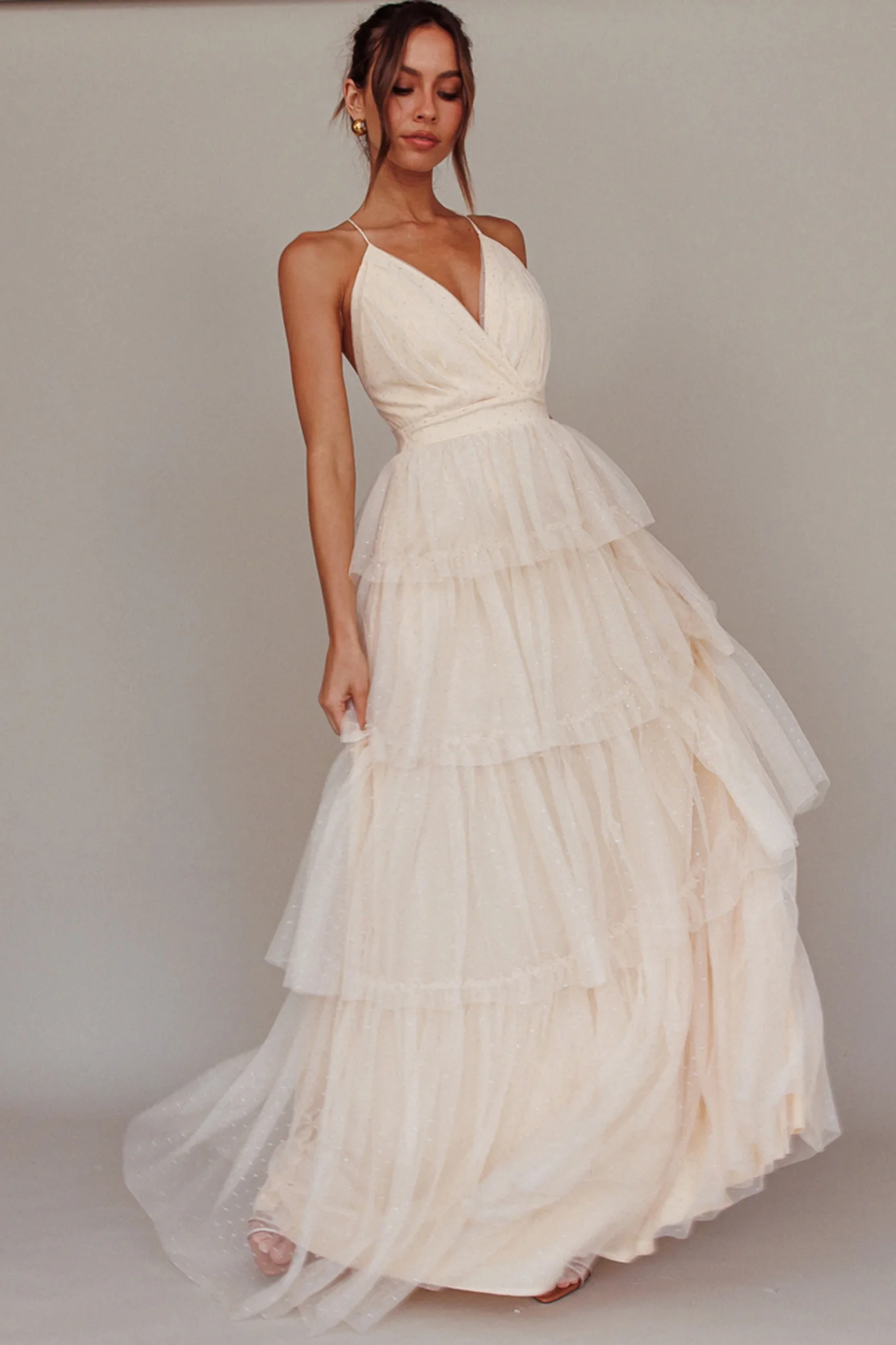 Seylah Tiered Frill Maxi Dress Glitter Cream - Sonourner