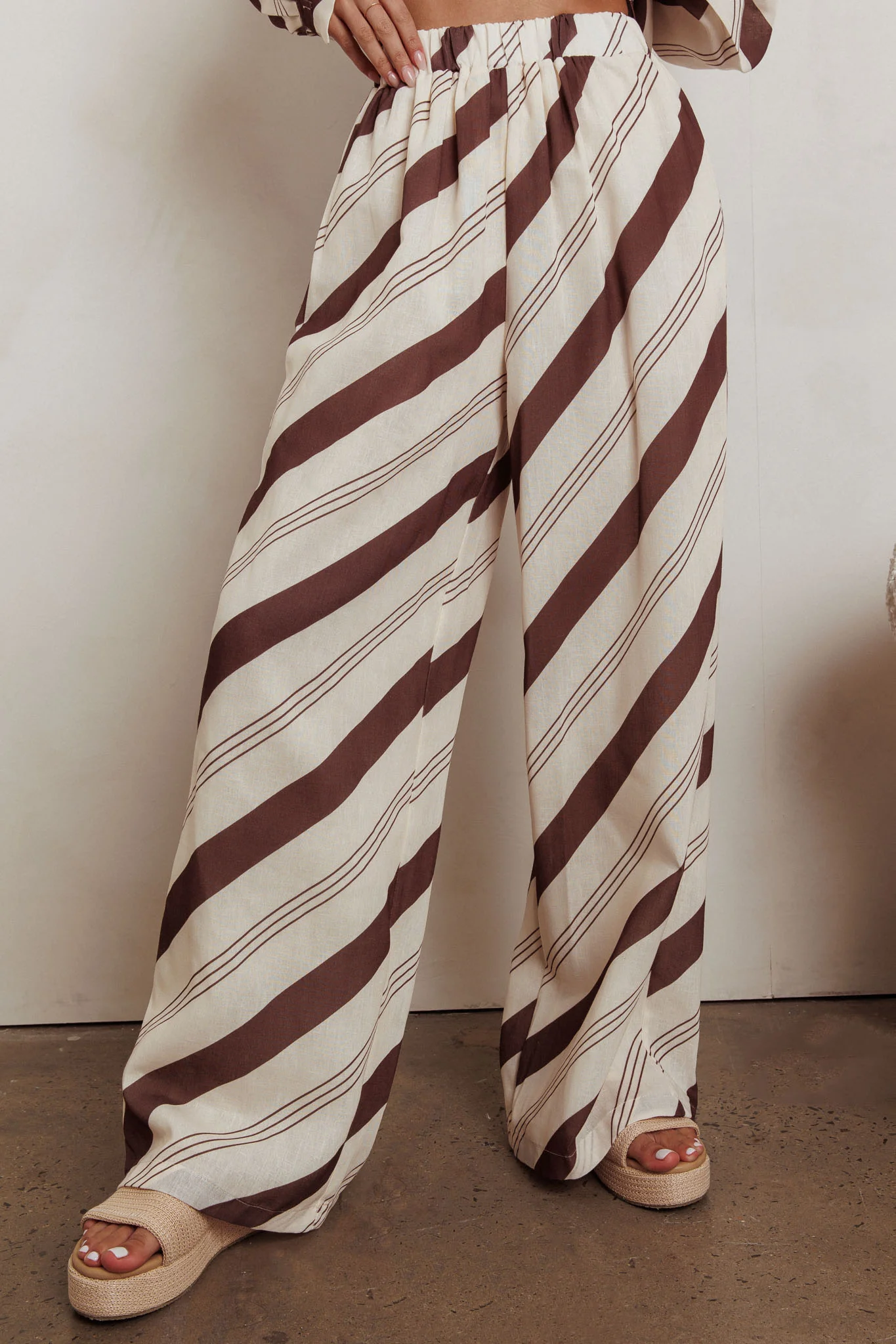 Alex Elastic Waist Striped Print Pant Cream/Cacao - Sonourner